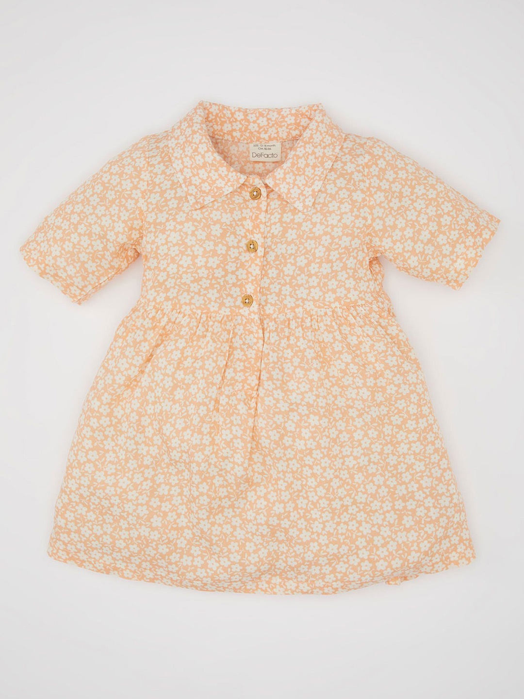 

DeFacto Girls Floral Print Puff Sleeve Shirt Dress, Beige