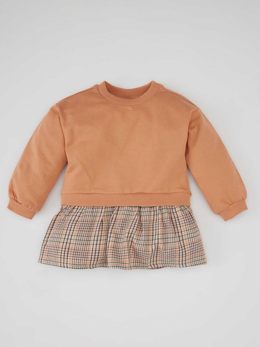 

DeFacto Kids-Girls Checked Above Knee Drop-Waist Dress, Orange