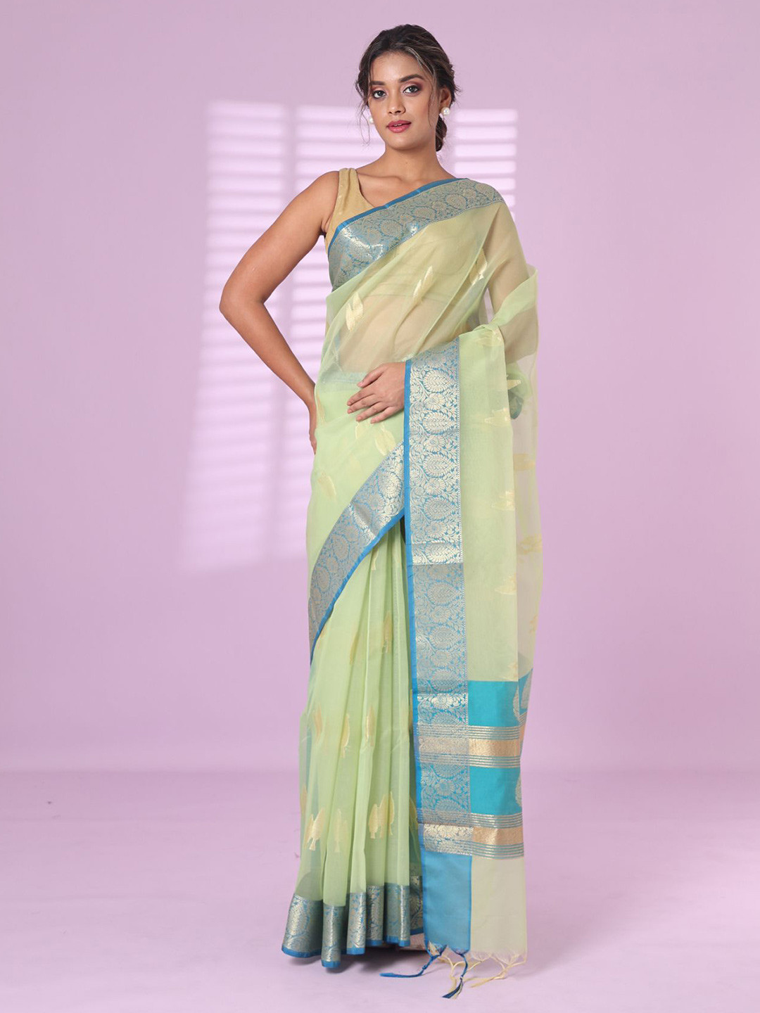 

Charukriti Ethnic Motifs Zari Organza Saree, Green