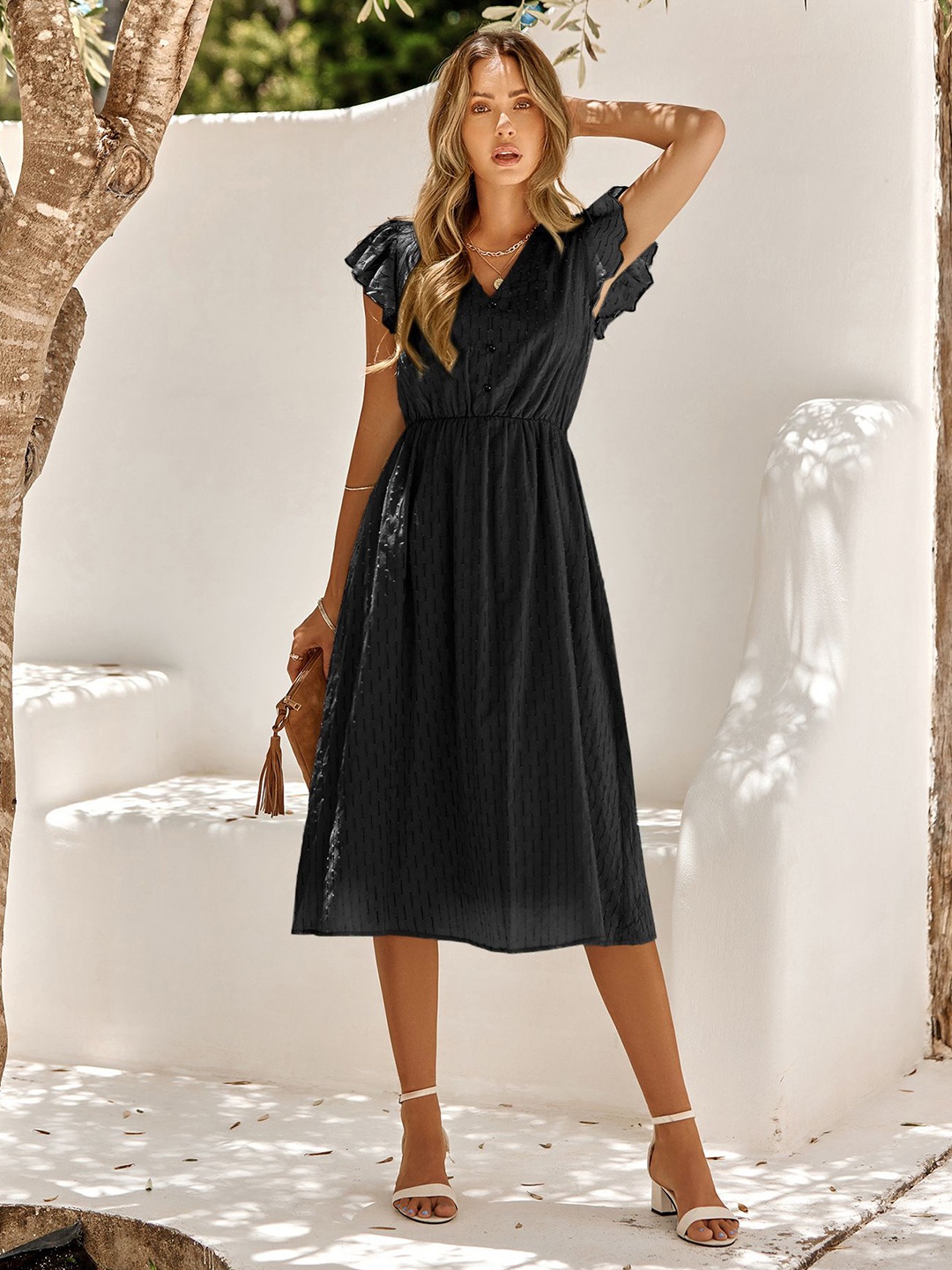 

StyleCast Flutter Sleeve A-Line Midi Dress, Black