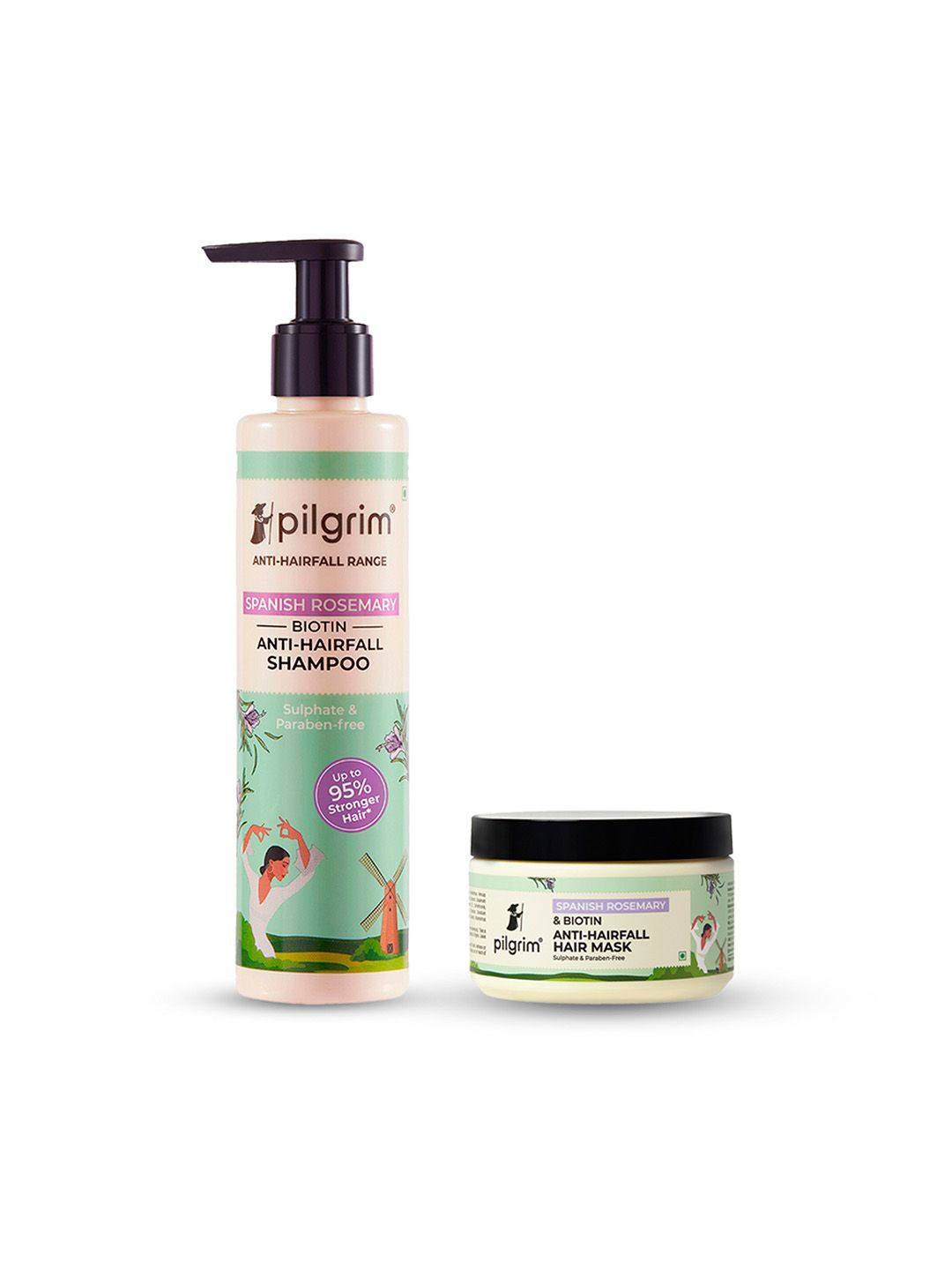 

Pilgrim Set Of 2 Spanish Rosemary & Biotin Anti-Hairfall Shampoo & Hair Mask, Green