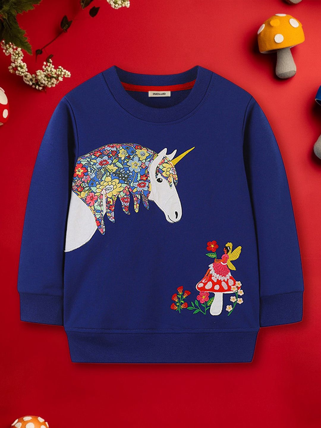 

INCLUD Girls Embroidered Round Neck Sweatshirt, Navy blue