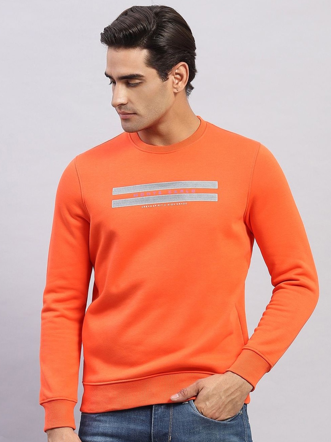 

Monte Carlo Men Typography Printed Sweatshirt, Orange