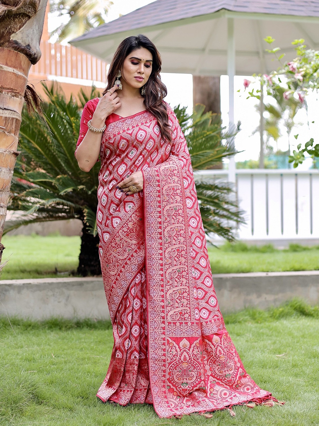 

Anaita Woven Design Zari Pure Silk Kanjeevaram Saree, Red
