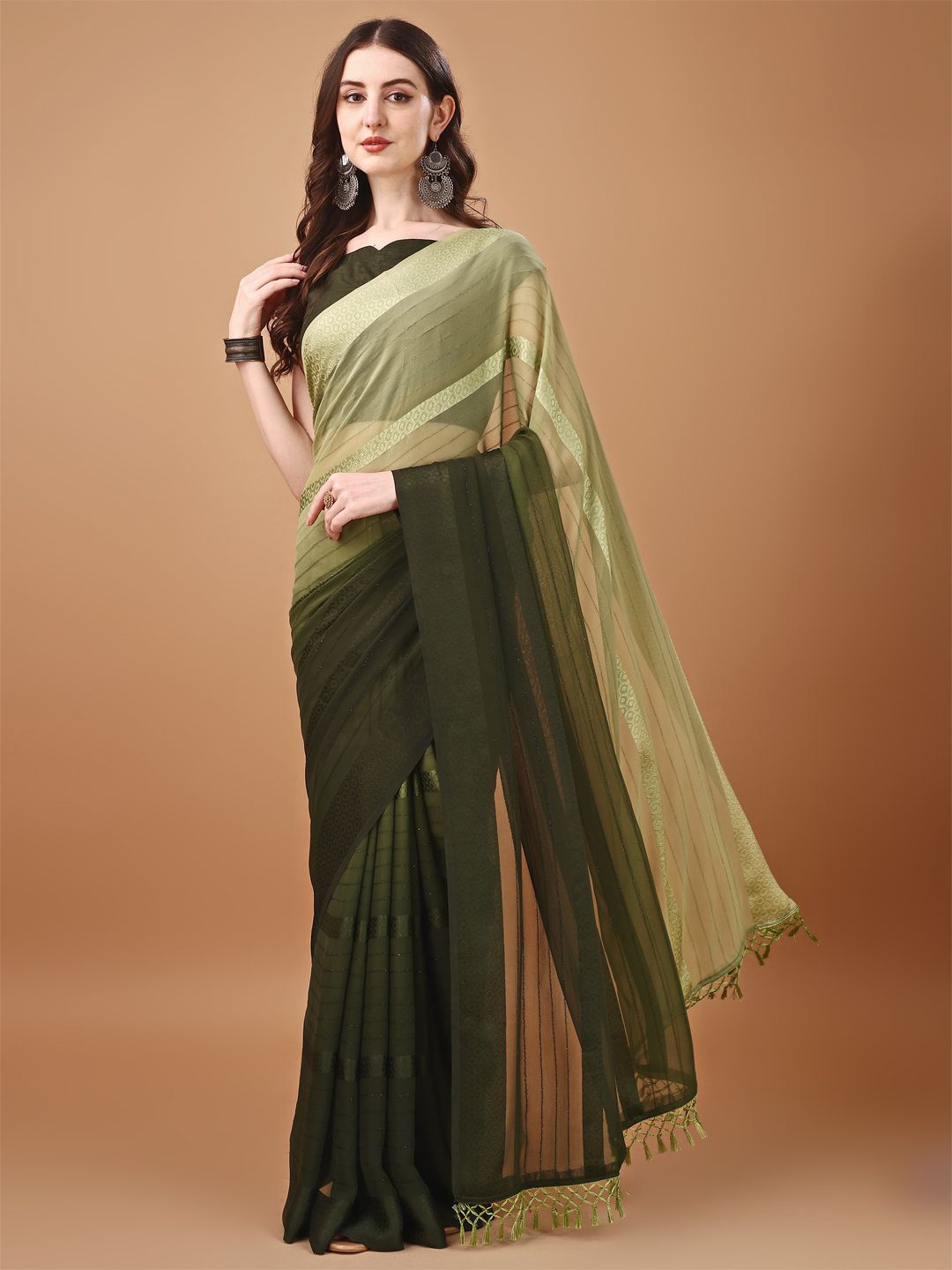 

KALINI Embellished Ombre Saree, Green