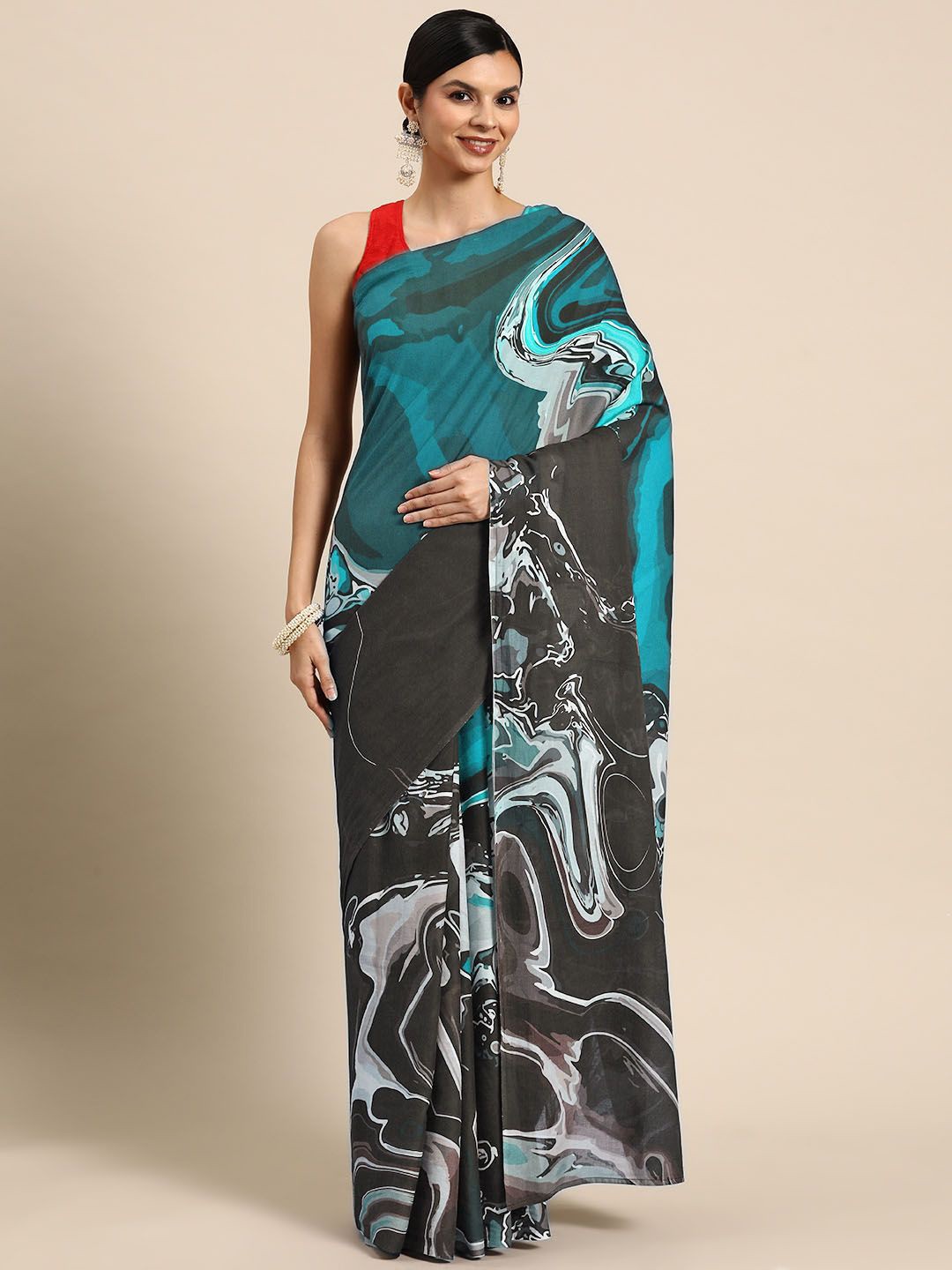 

BUTA BUTI Abstract Printed Pure Cotton Saree, Blue
