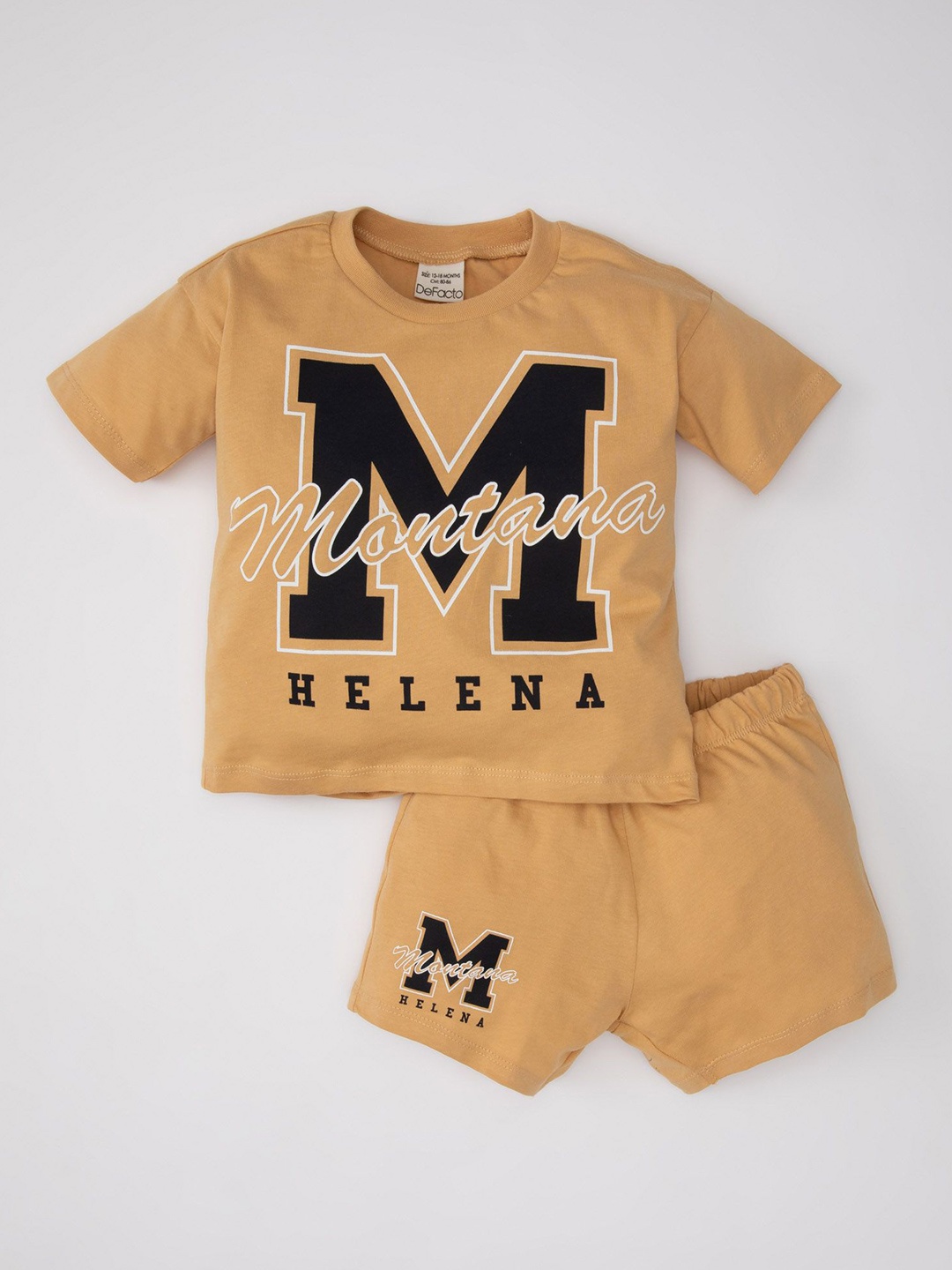 

DeFacto Boys Printed Pure Cotton Top With Short, Gold