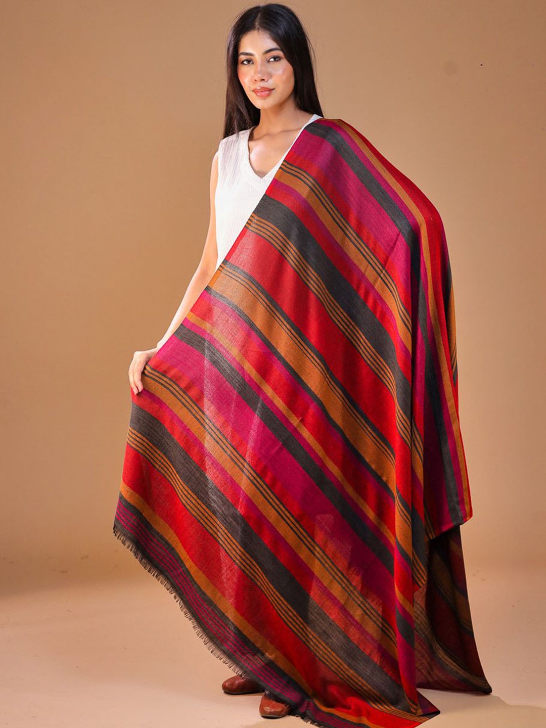 

SWI Stylish Striped Woven Design Shawl, Red