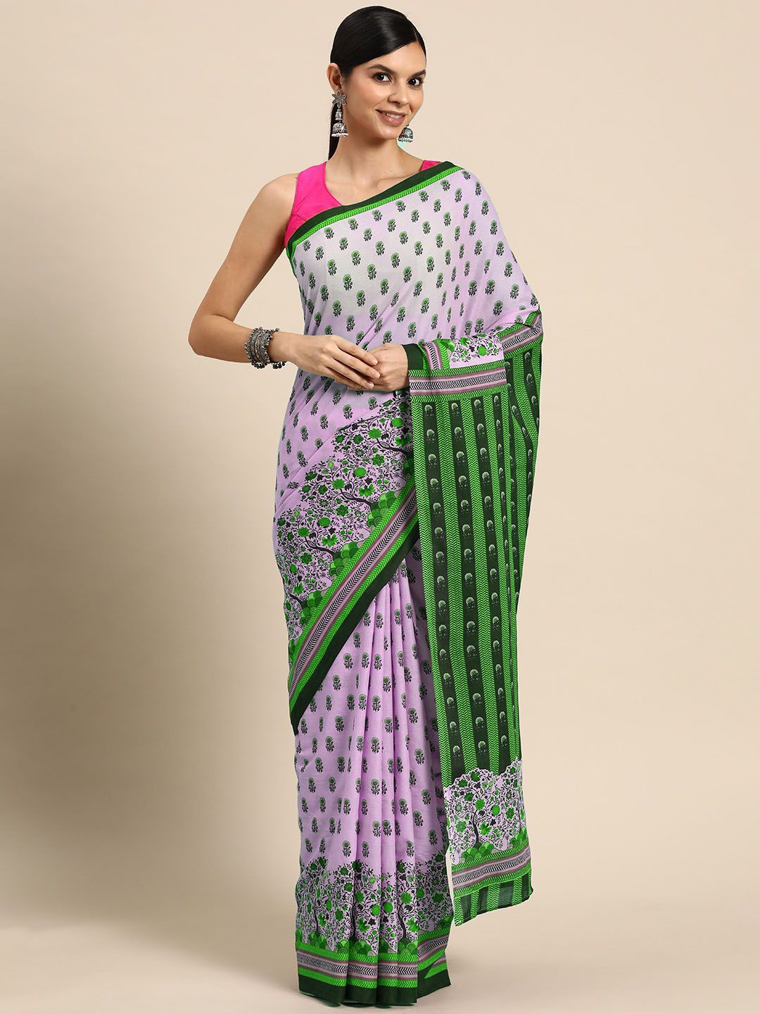

BUTA BUTI Floral Pure Cotton Saree, Green
