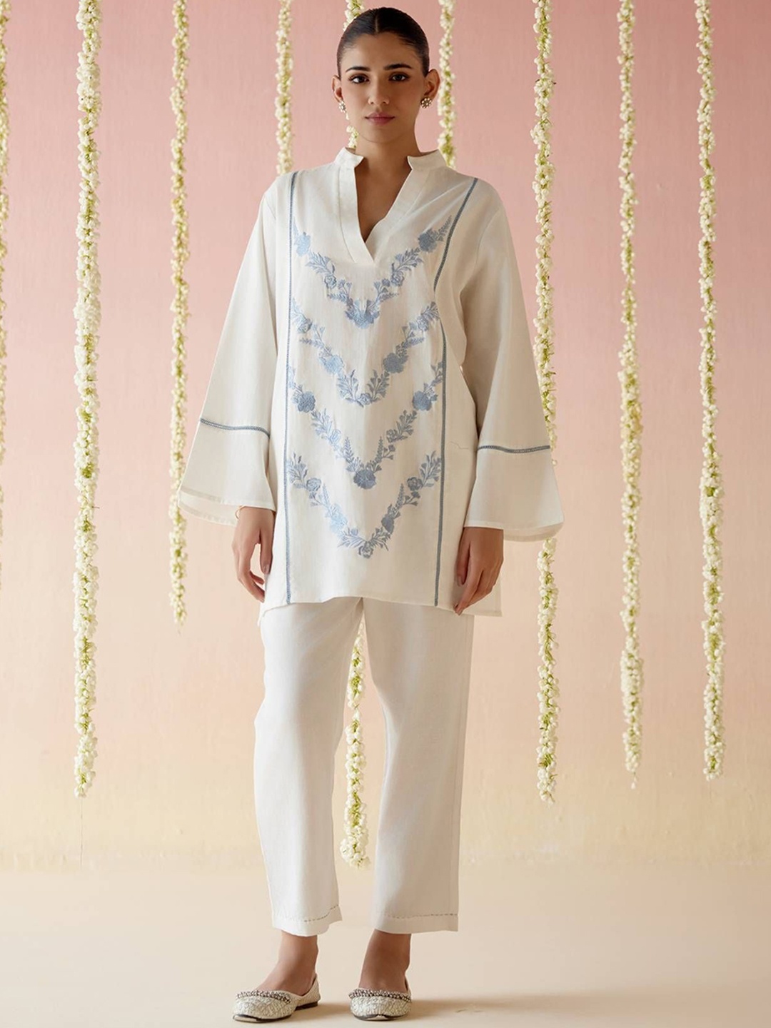 

NERO Embroidered Tunic With Trouser Co-Ords, White