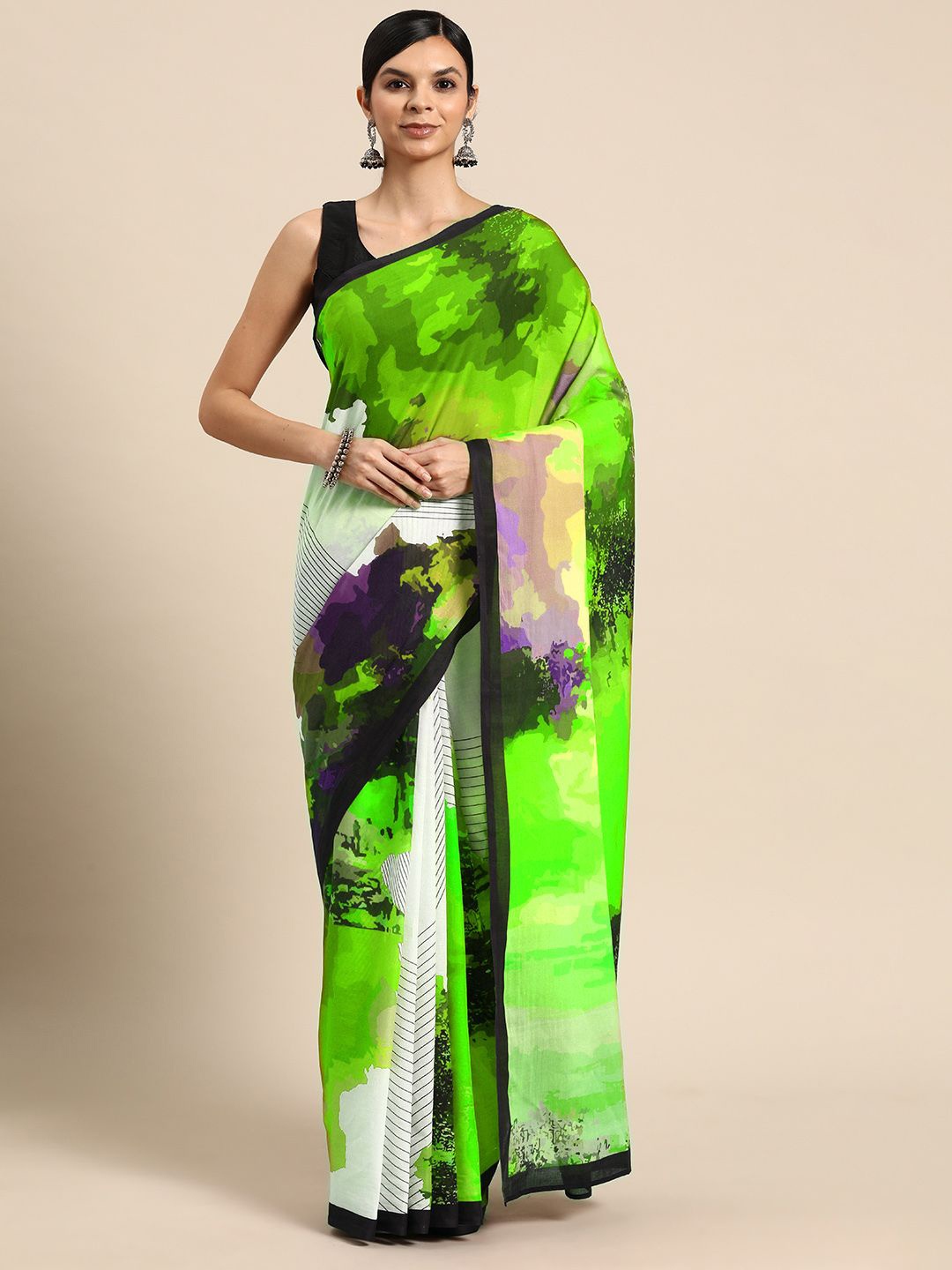 

BUTA BUTI Pure Cotton Printed Saree, Green