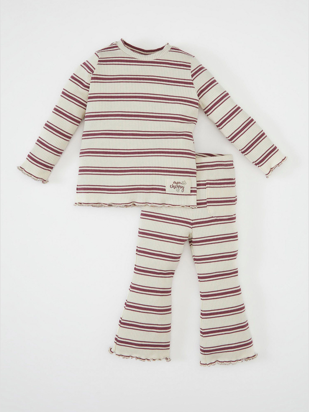 

DeFacto Girls Striped Round Neck T-op With Trousers, Cream
