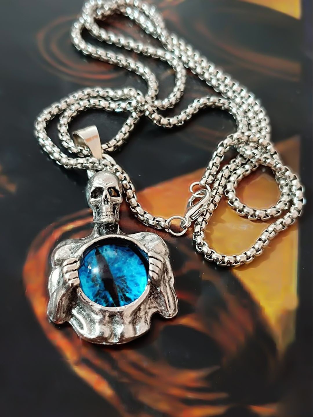 

KRENOZ Men Silver-Plated Stainless Steel Evil Eye Pendant With Chain