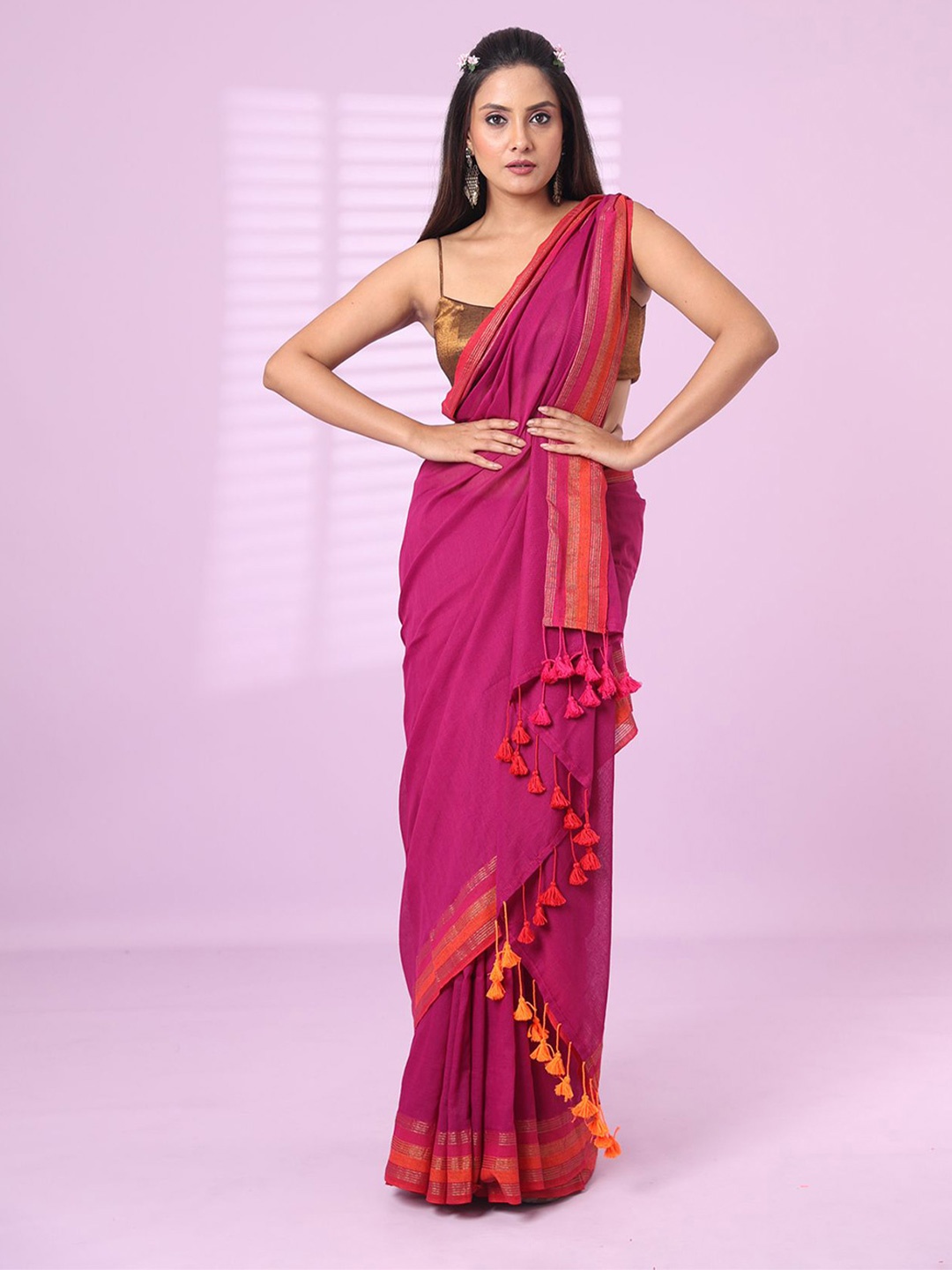 

Charukriti Zari Pure Cotton Saree, Purple