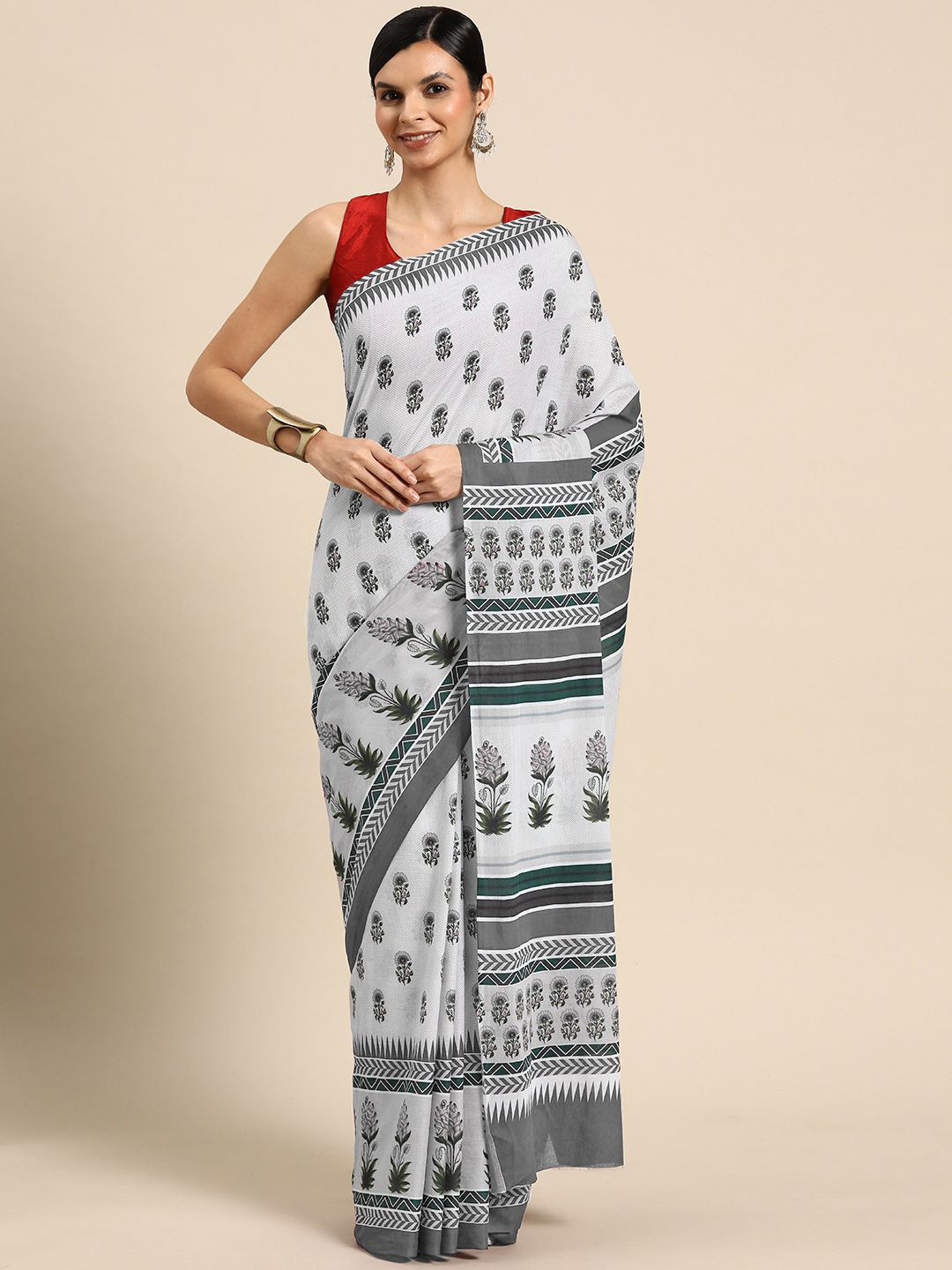 

BUTA BUTI Floral Printed Cotton Saree, Grey