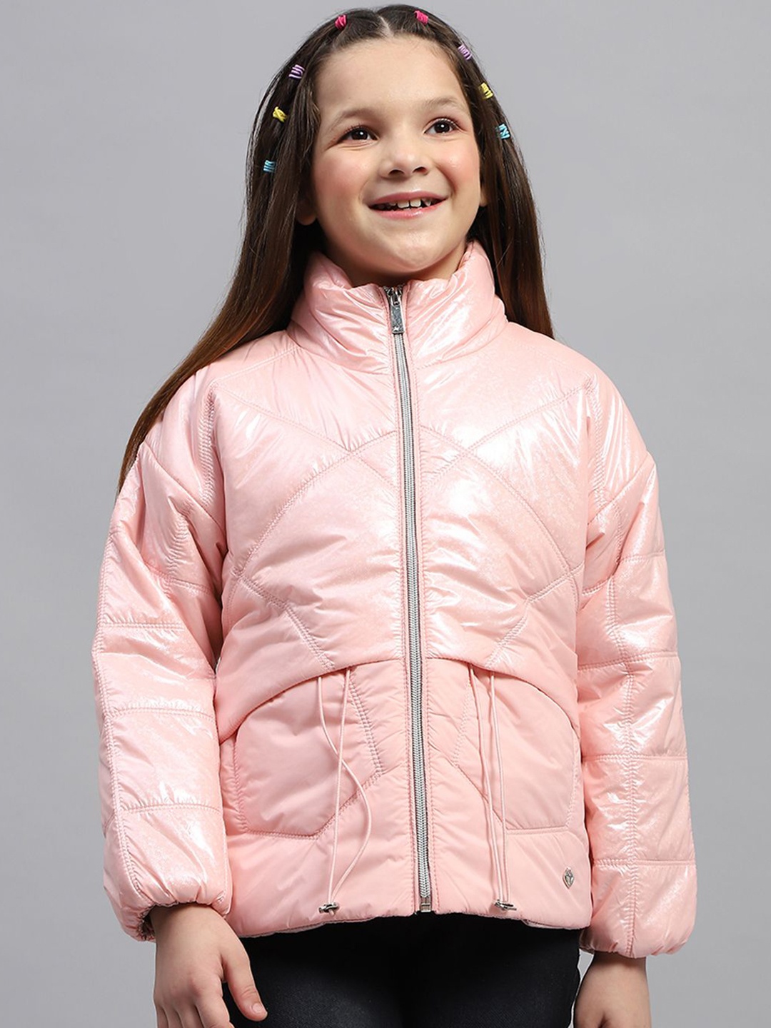 

Monte Carlo Girls Solid Stand Collar Padded Jacket, Pink