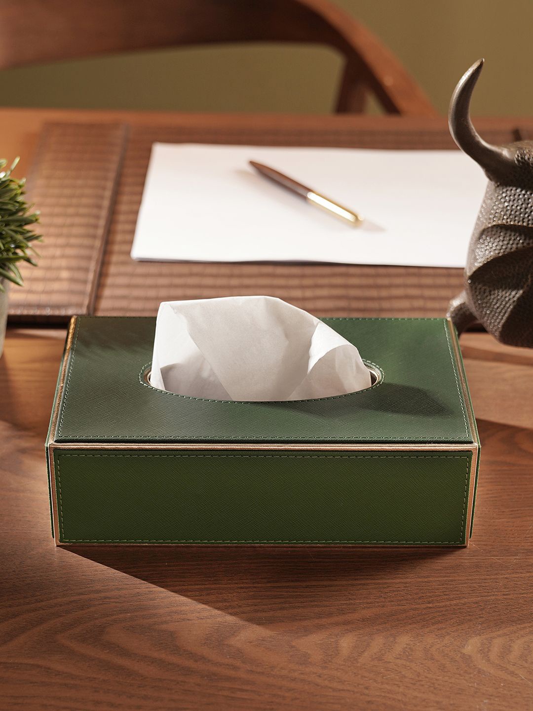 

Pure Home and Living Green Faux Leather Tissue Box Holder