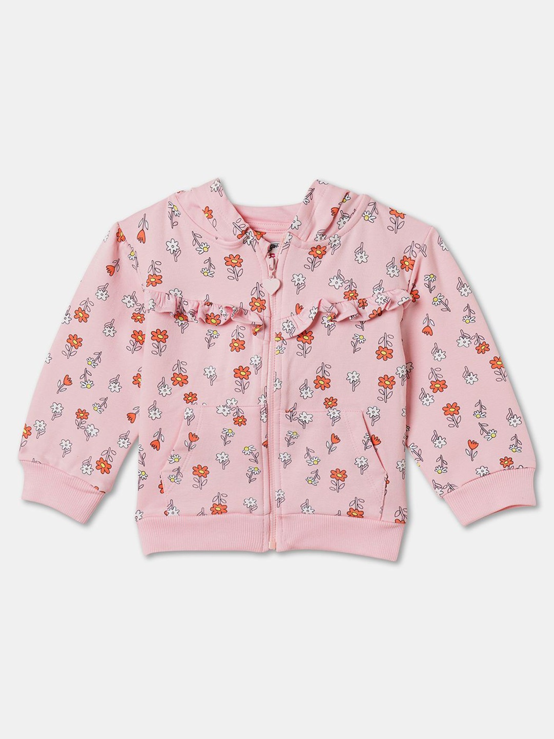 

R&B Girls Floral Printed Hooded Sweatshirt, Pink