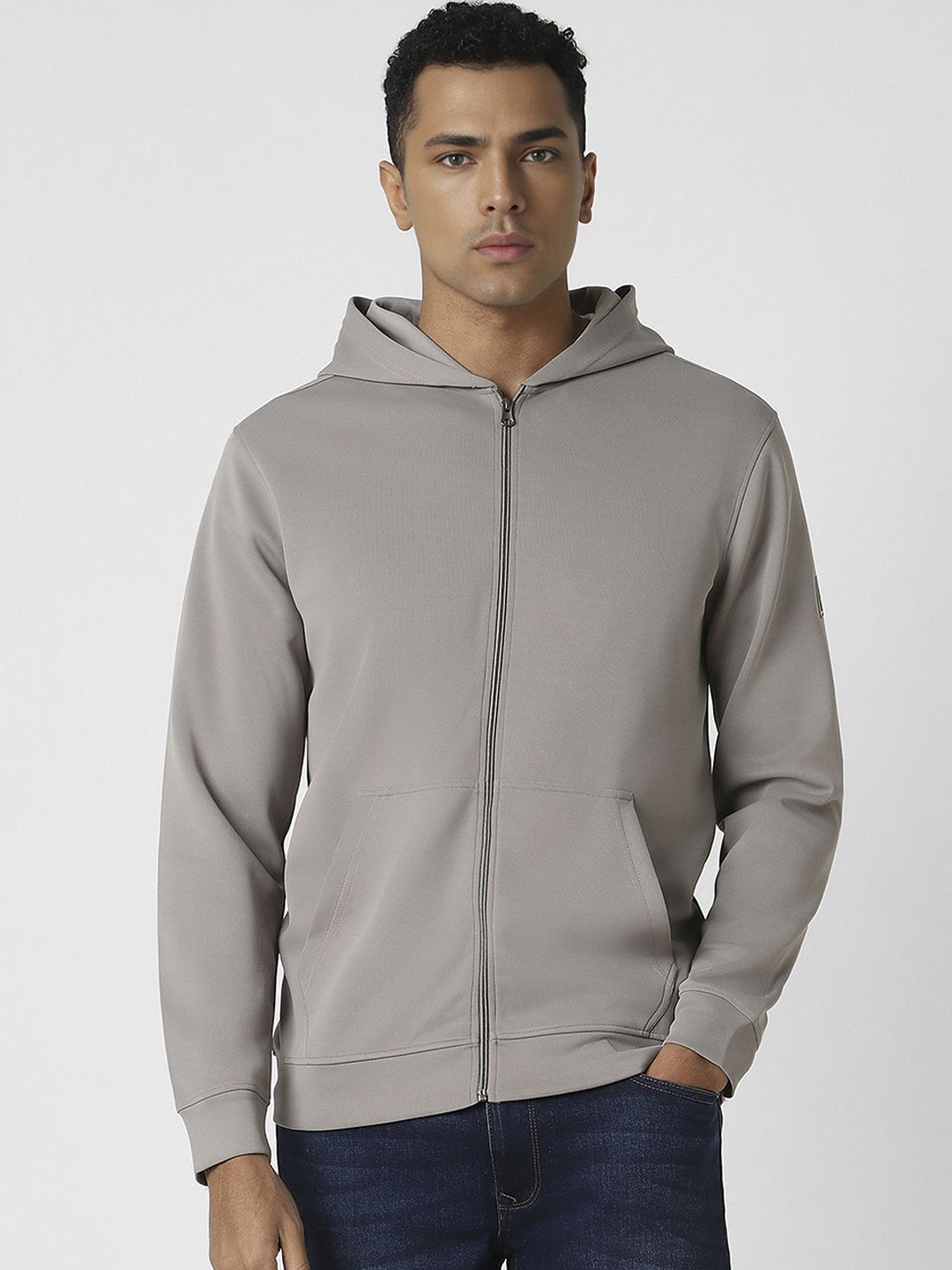 

Van Heusen Flex Men Solid Hooded Open Front Jacket, Grey
