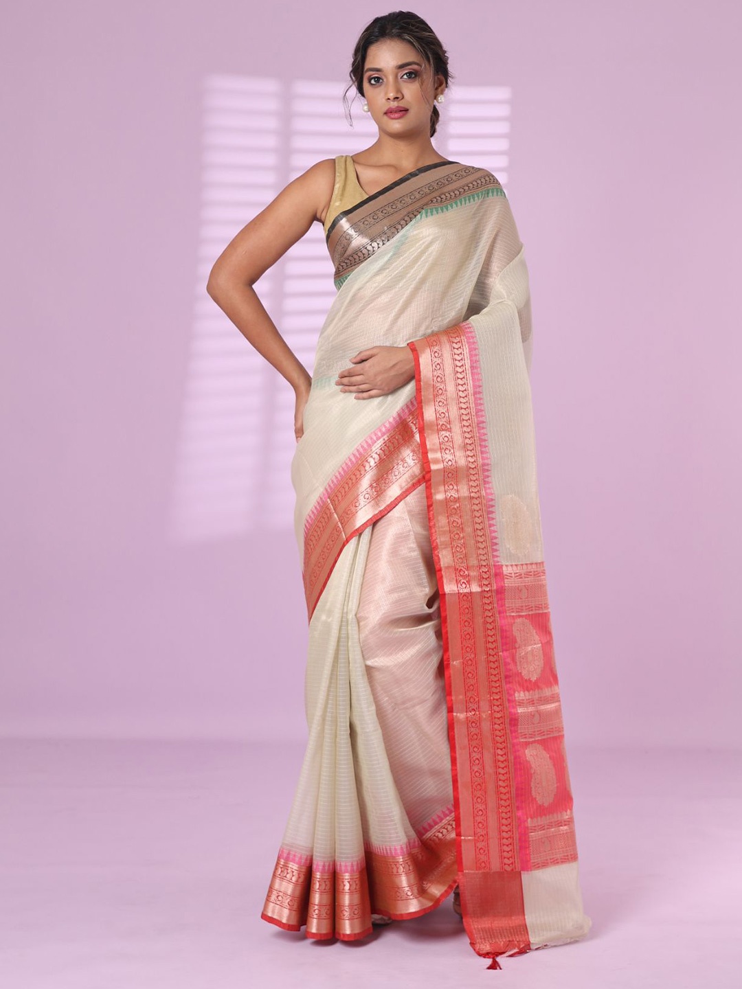 

Charukriti Warli Tissue Saree, Beige