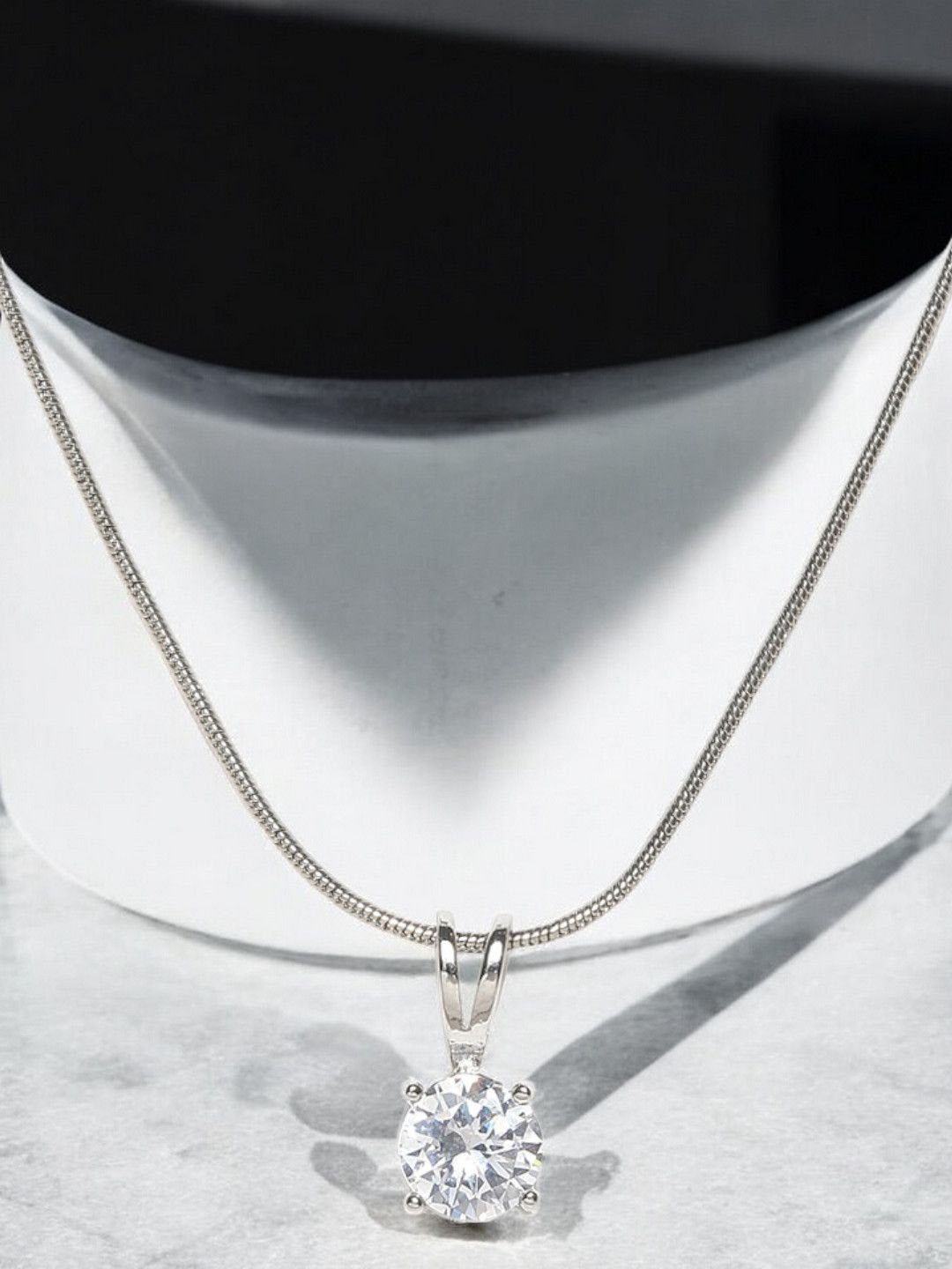 

fabula Cubic Zirconia Studded Contemporary Pendants with Chains, Silver