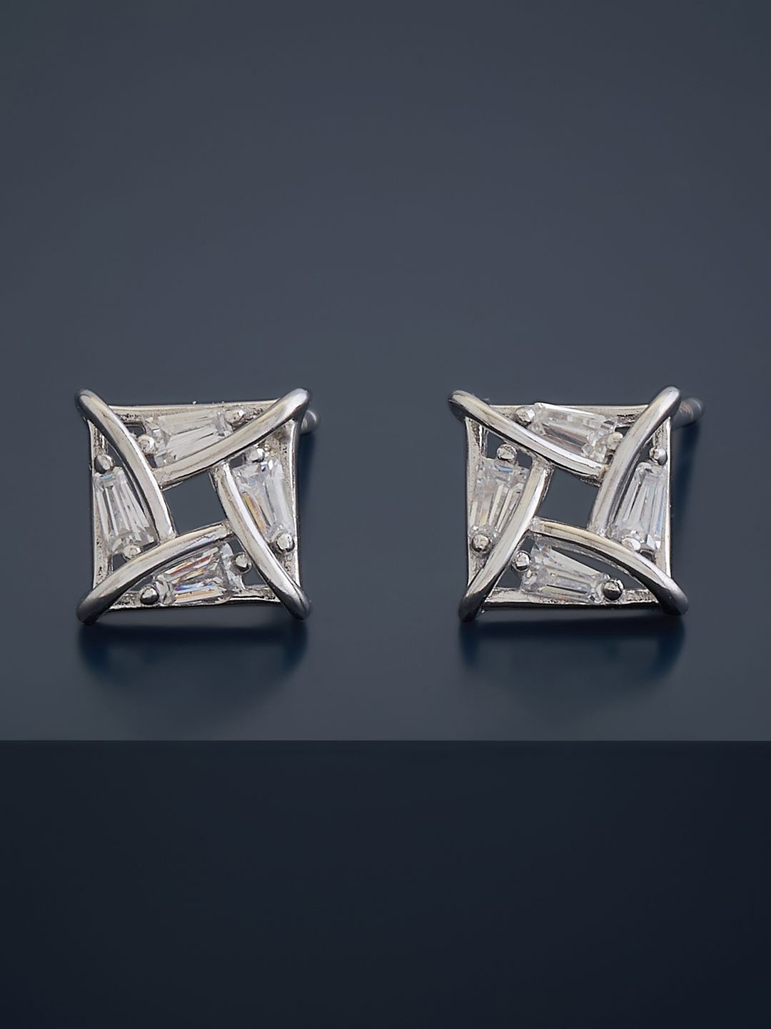 

Kushal's Fashion Jewellery 92.5 Pure Silver Rhodium-Plated Cubic Zirconia Studs
