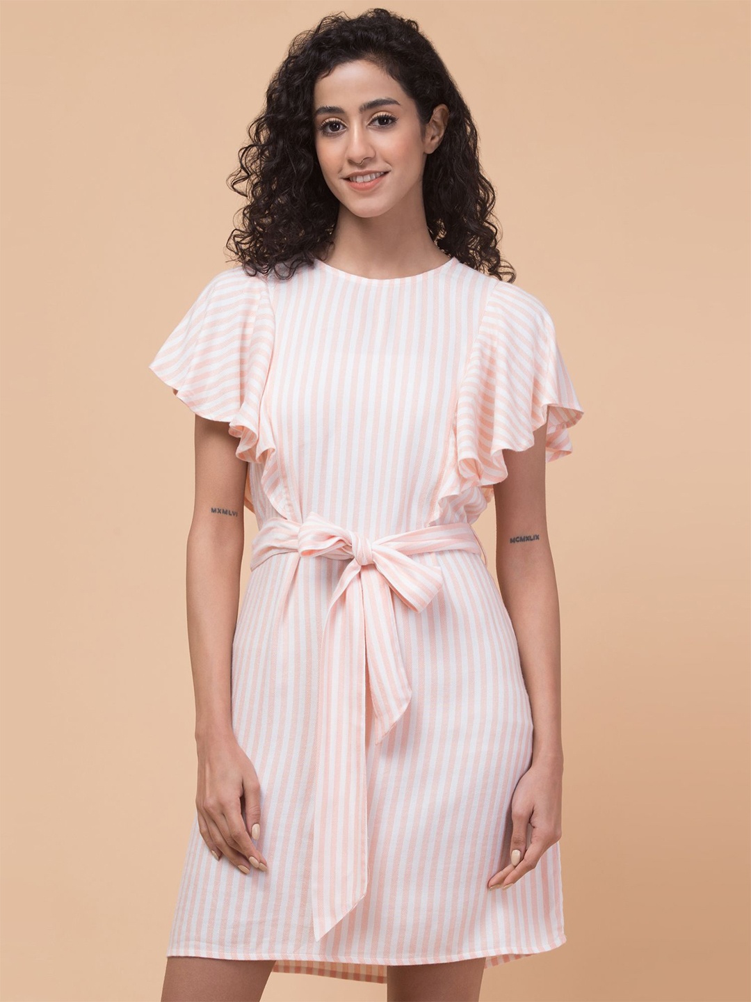 

Hive91 Striped A-Line Dress, Peach