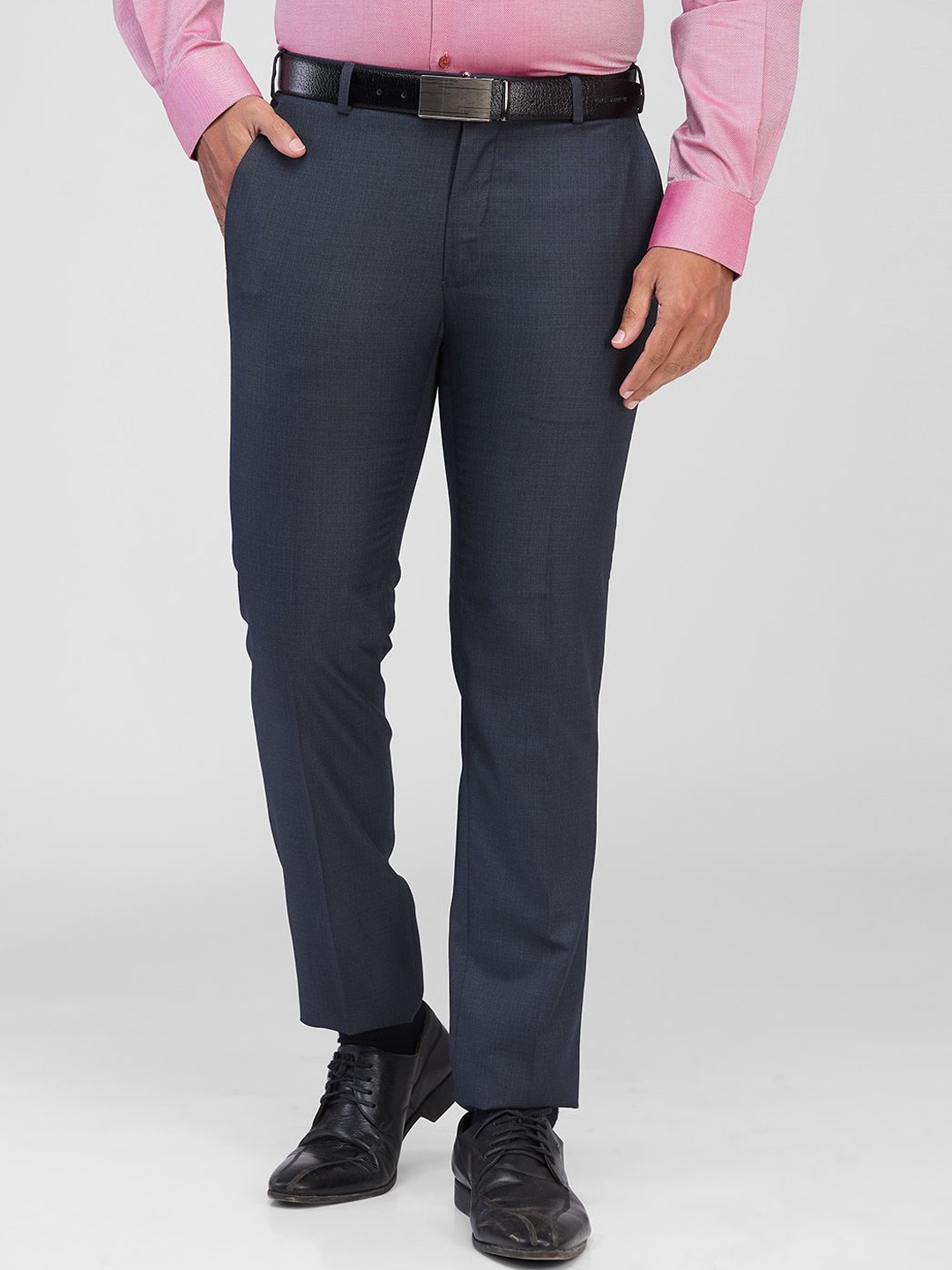 

Raymond Men Slim Fit Checkered Trousers, Blue