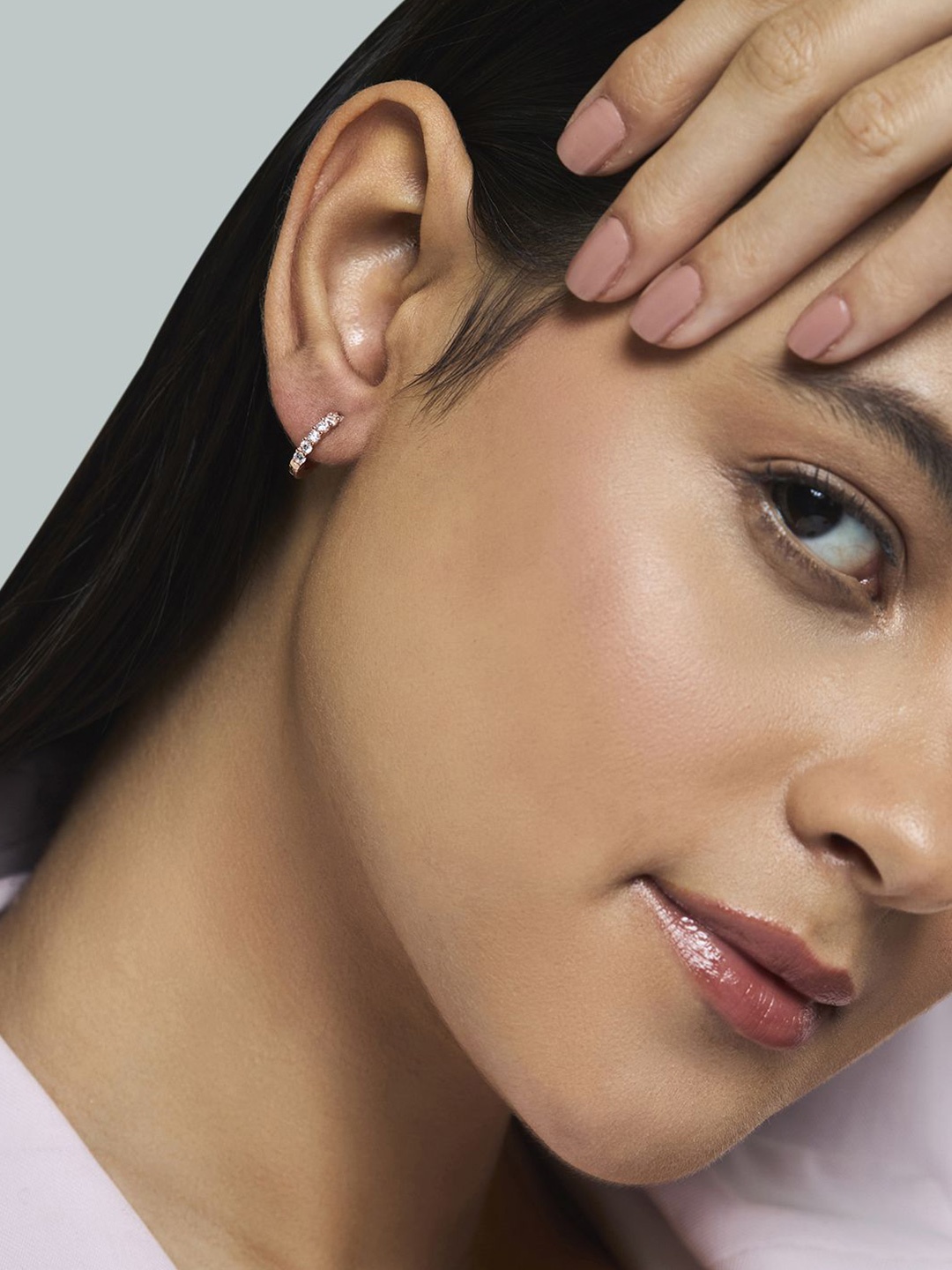 

Kushal's Fashion Jewellery 92.5 Pure Silver Rose Gold-Plated Cubic Zirconia Hoop Earrings, White