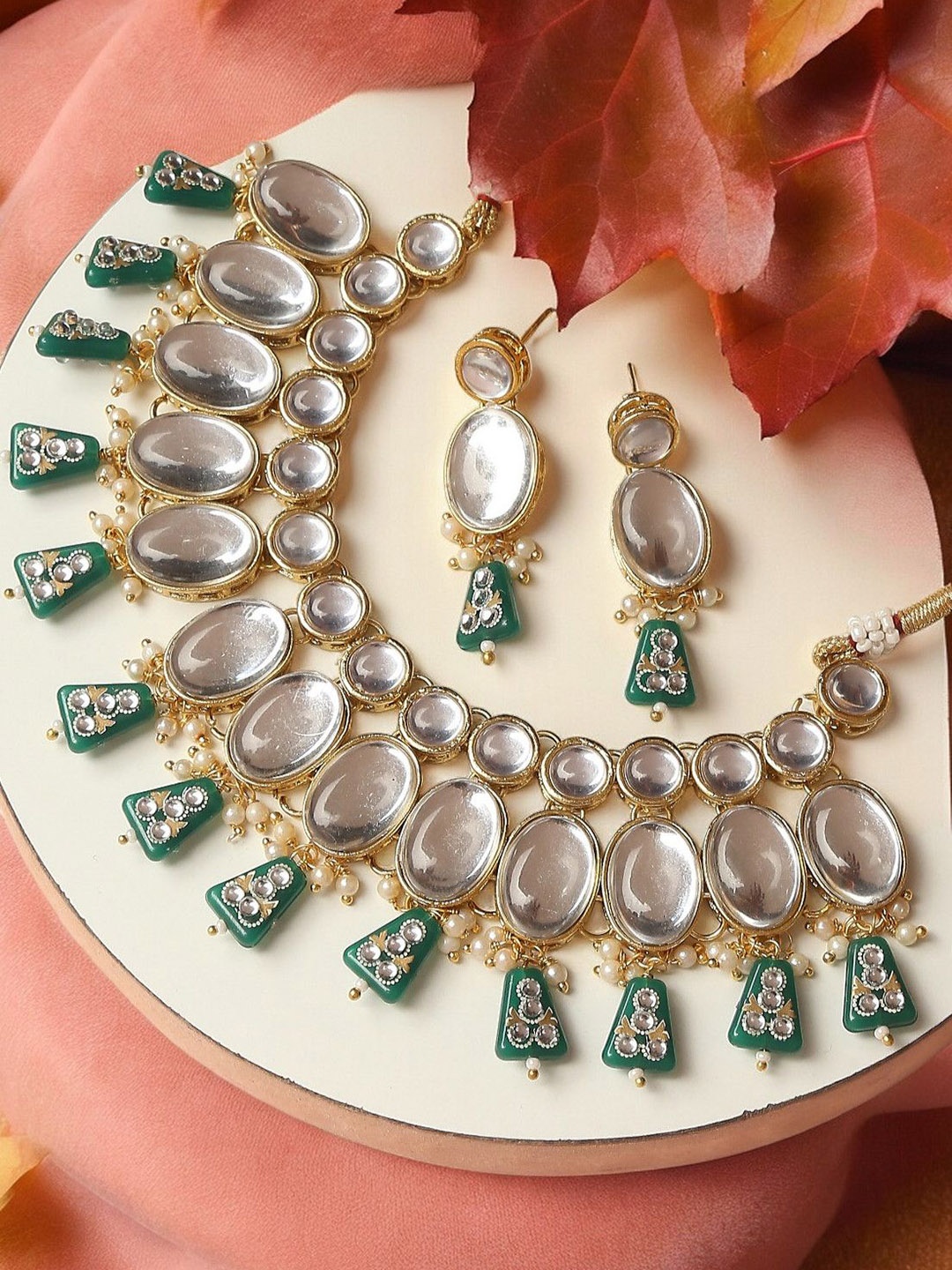 

House of Pataudi Kundan Stone Studded & Beaded Jewellery Set, Gold