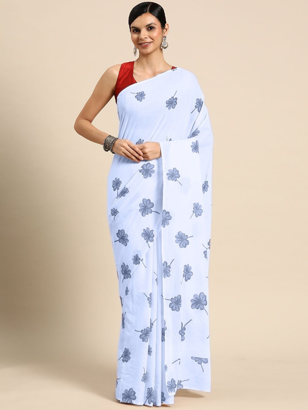 

BUTA BUTI Floral Pure Cotton Saree, Blue