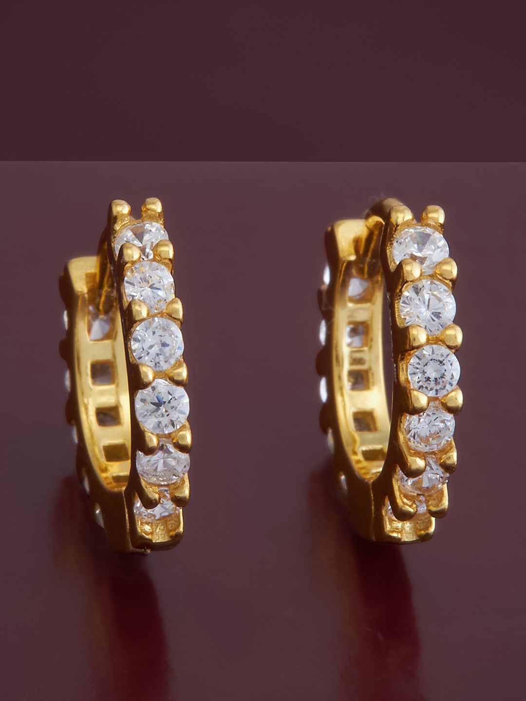 

Kushal's Fashion Jewellery 92.5 Pure Silver Gold-Plated Cubic Zirconia Hoop Earrings