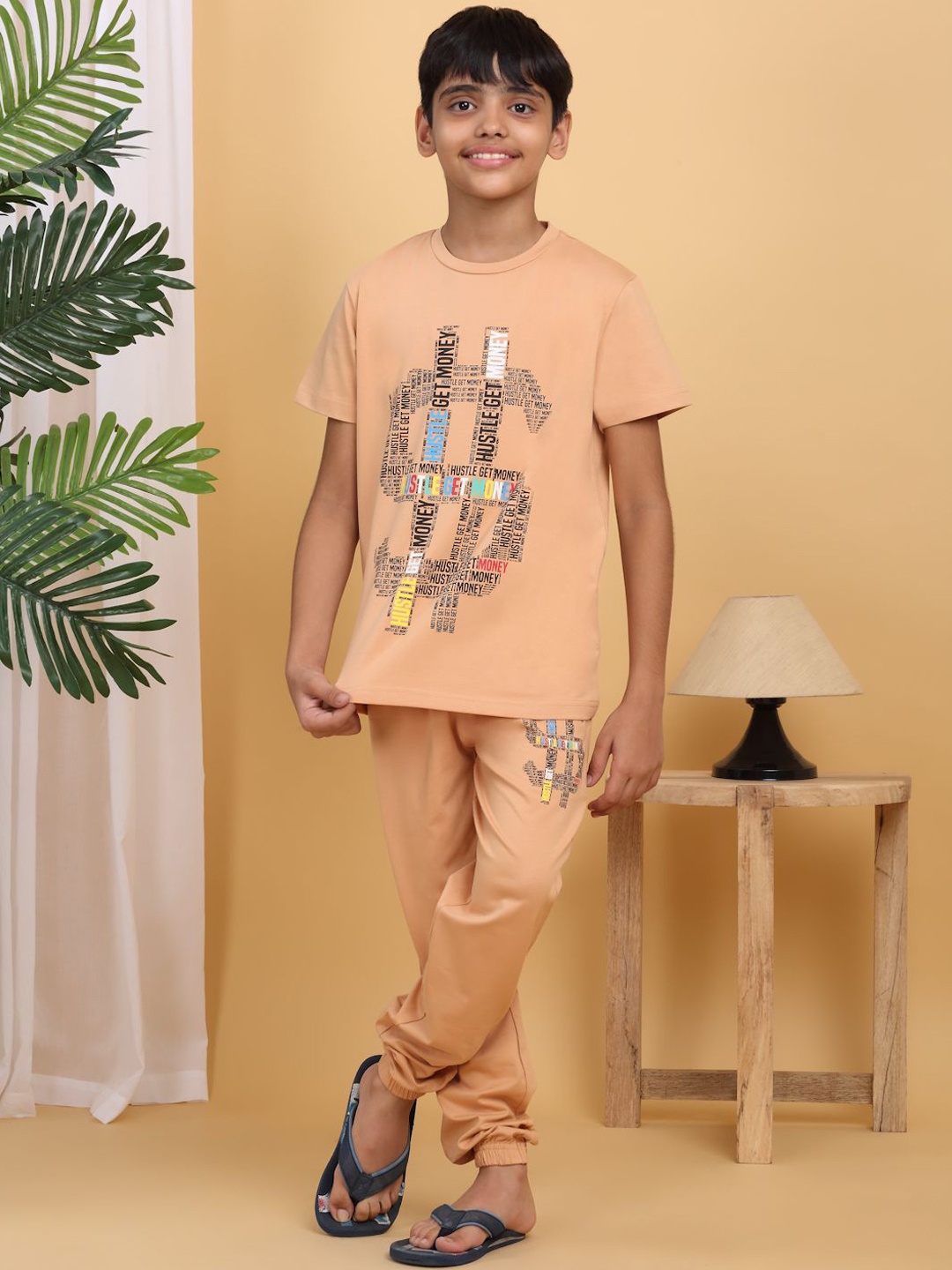 

Sweet Dreams Boys Graphic Printed Night suit, Beige