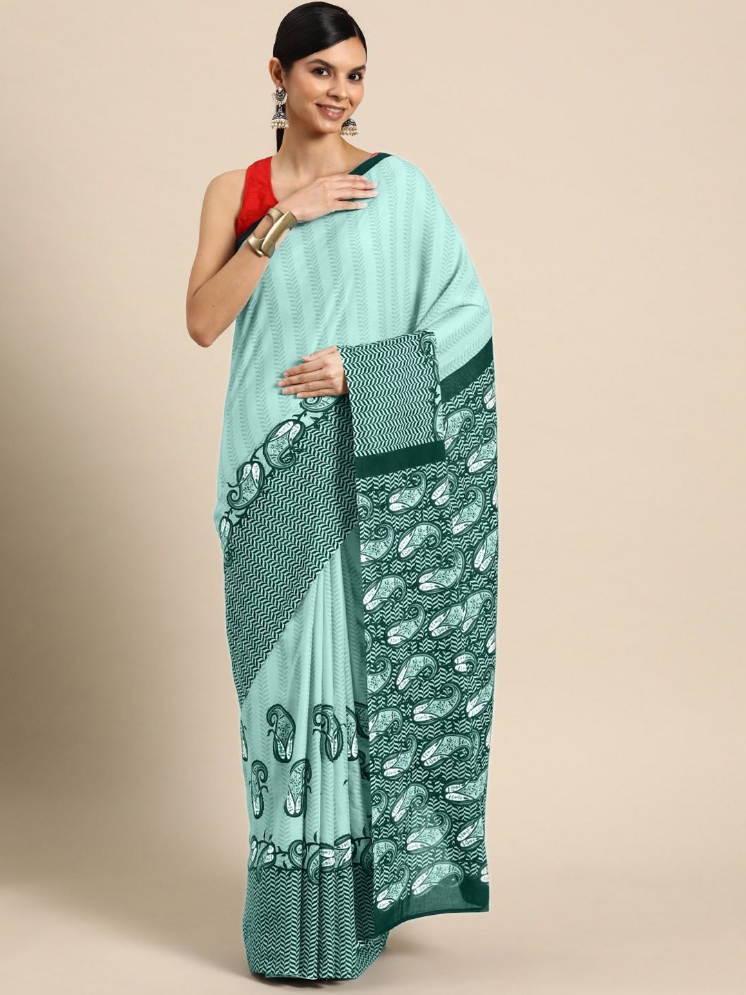

BUTA BUTI Floral Pure Cotton Saree, Sea green