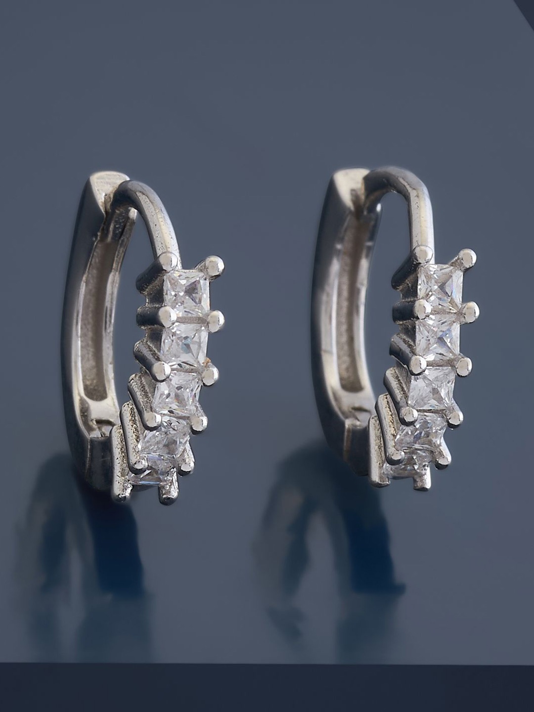 

Kushal's Fashion Jewellery 92.5 Pure Silver Rhodium-Plated CZ Stone Studded Hoop Earrings