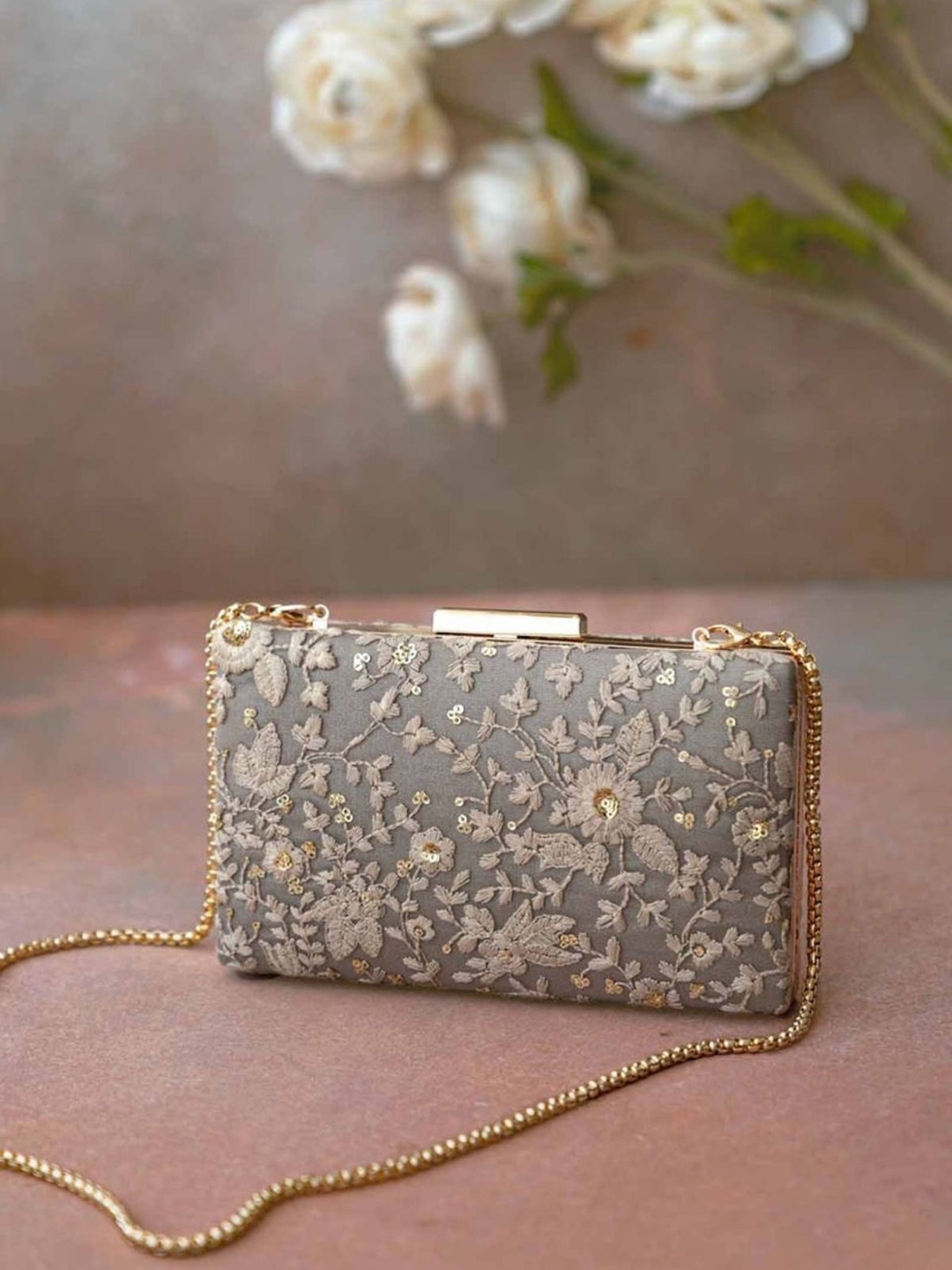 

AMYRA Floral Embellished Shopper Sling Bag, Grey
