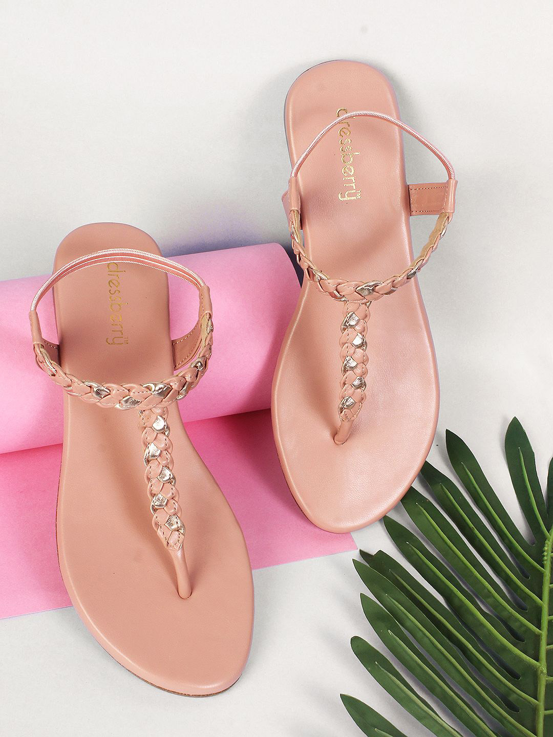 

DressBerry Women T-Strap Flats, Nude