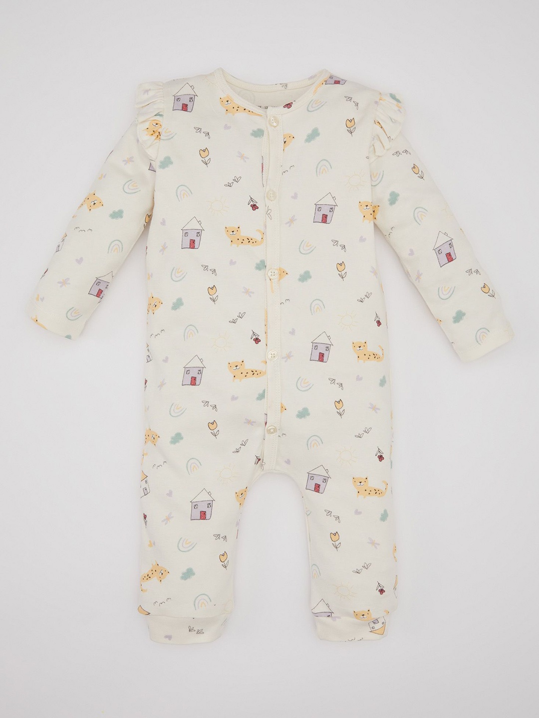 

DeFacto Infant Girls Printed Pure Cotton Rompers, Pink