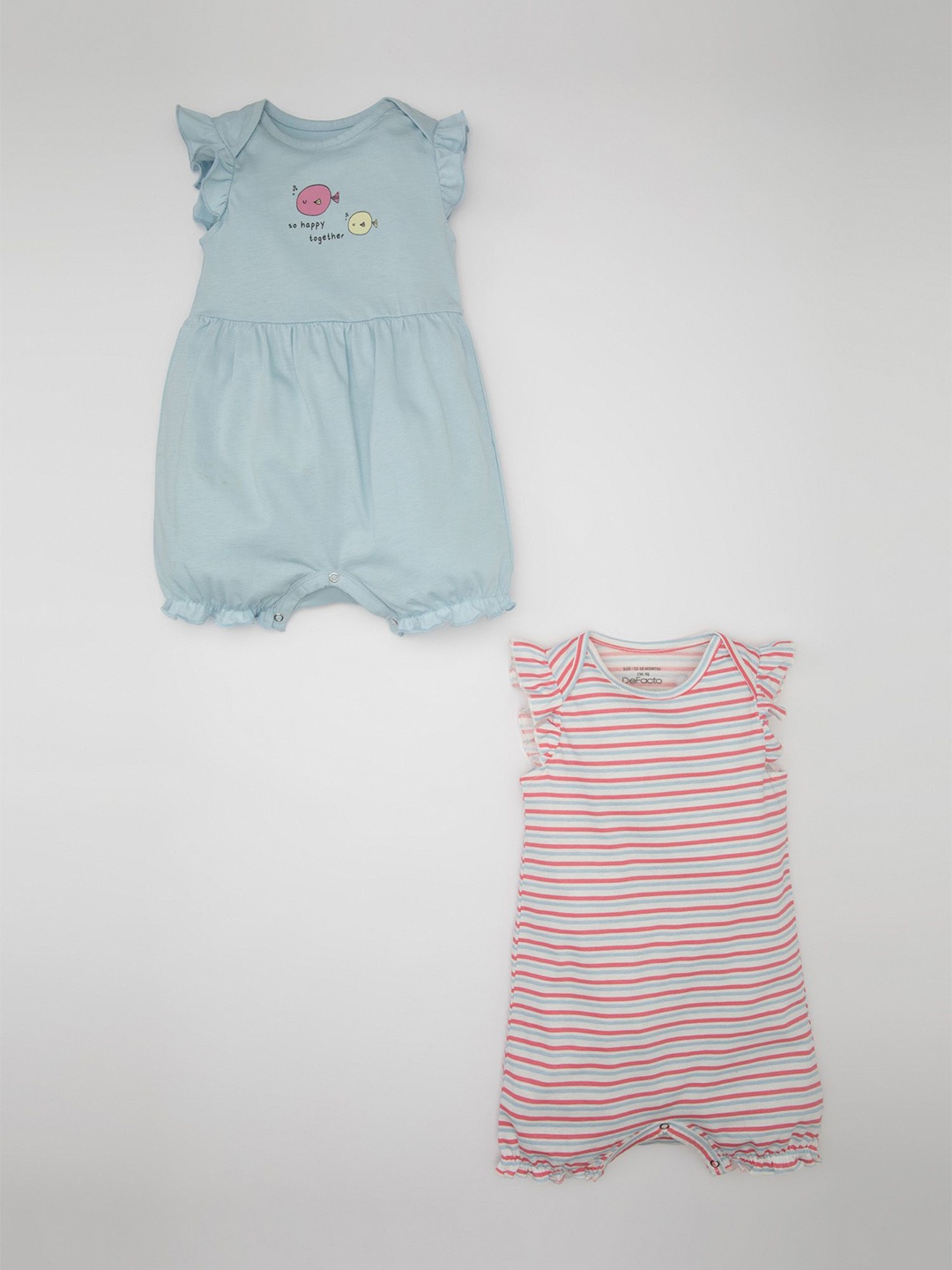 

DeFacto Pack Of 2 Girls Printed Rompers, Blue