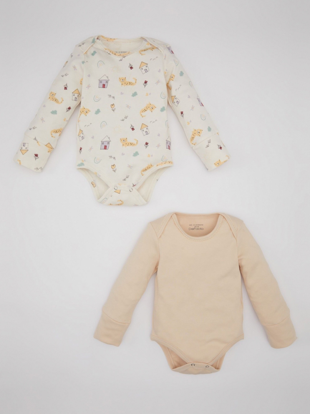 

DeFacto Girls Pack of 2 Cotton Full Sleeves Rompers, Off white