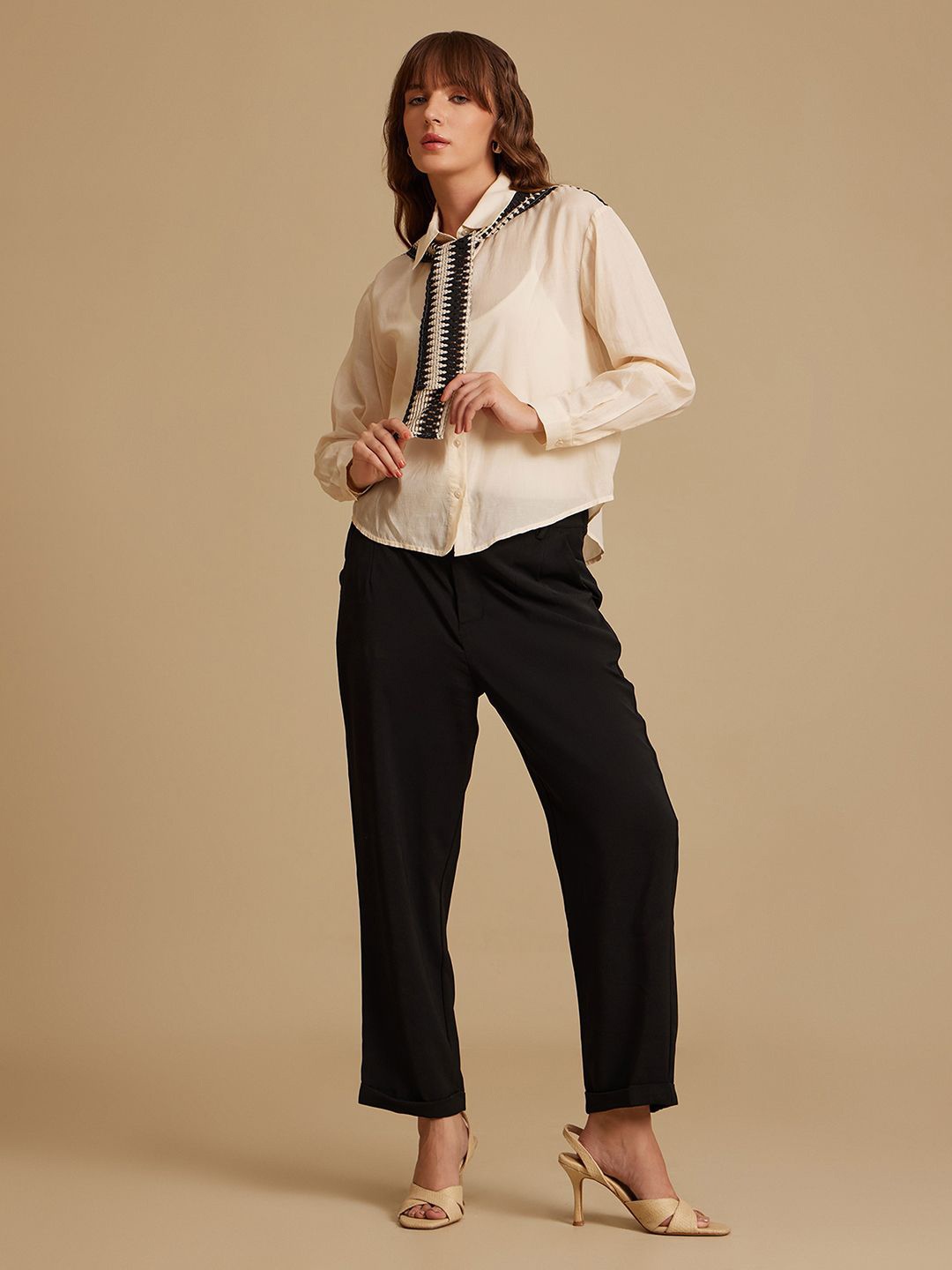 

Kazo Women Standard Spread Collar Solid Formal Shirt, Off white