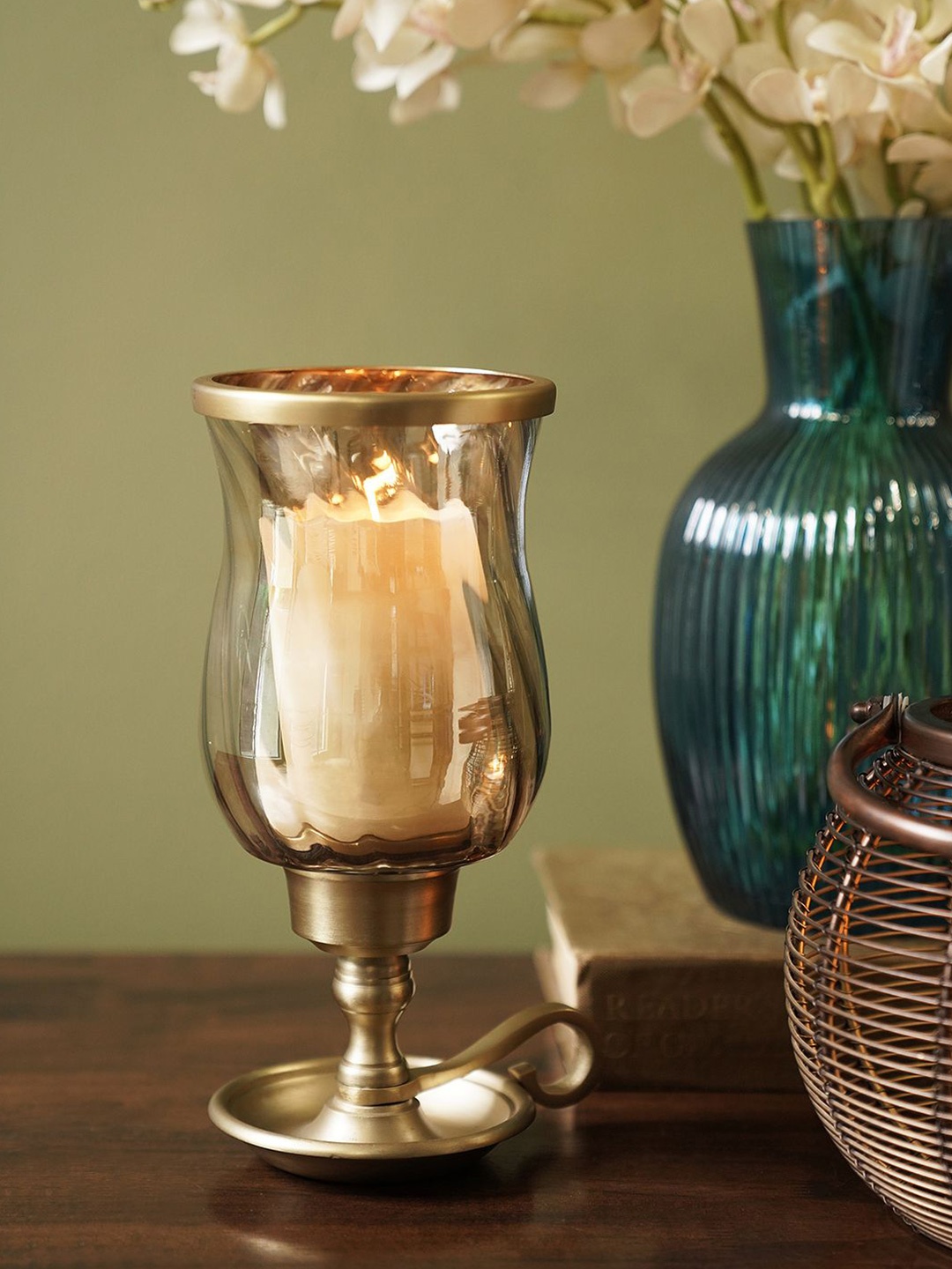 

Pure Home and Living Gold Toned Textured Glass Candle Holder With Handle