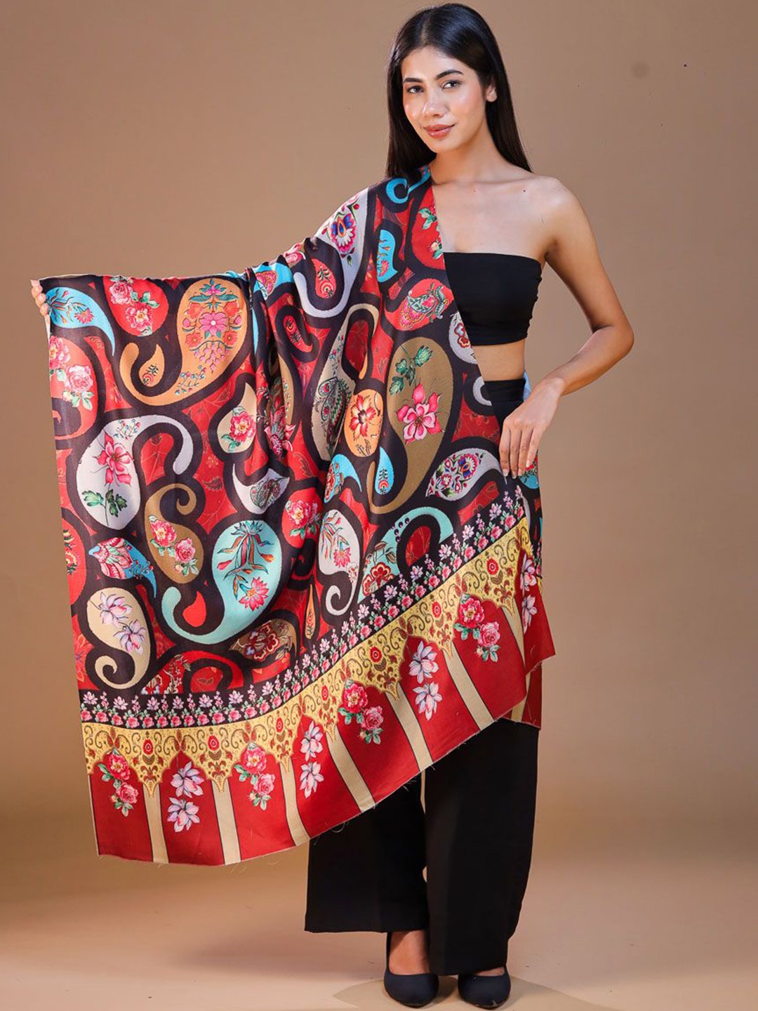 

SWI Stylish Paisley Printed Woolen Shawl, Maroon