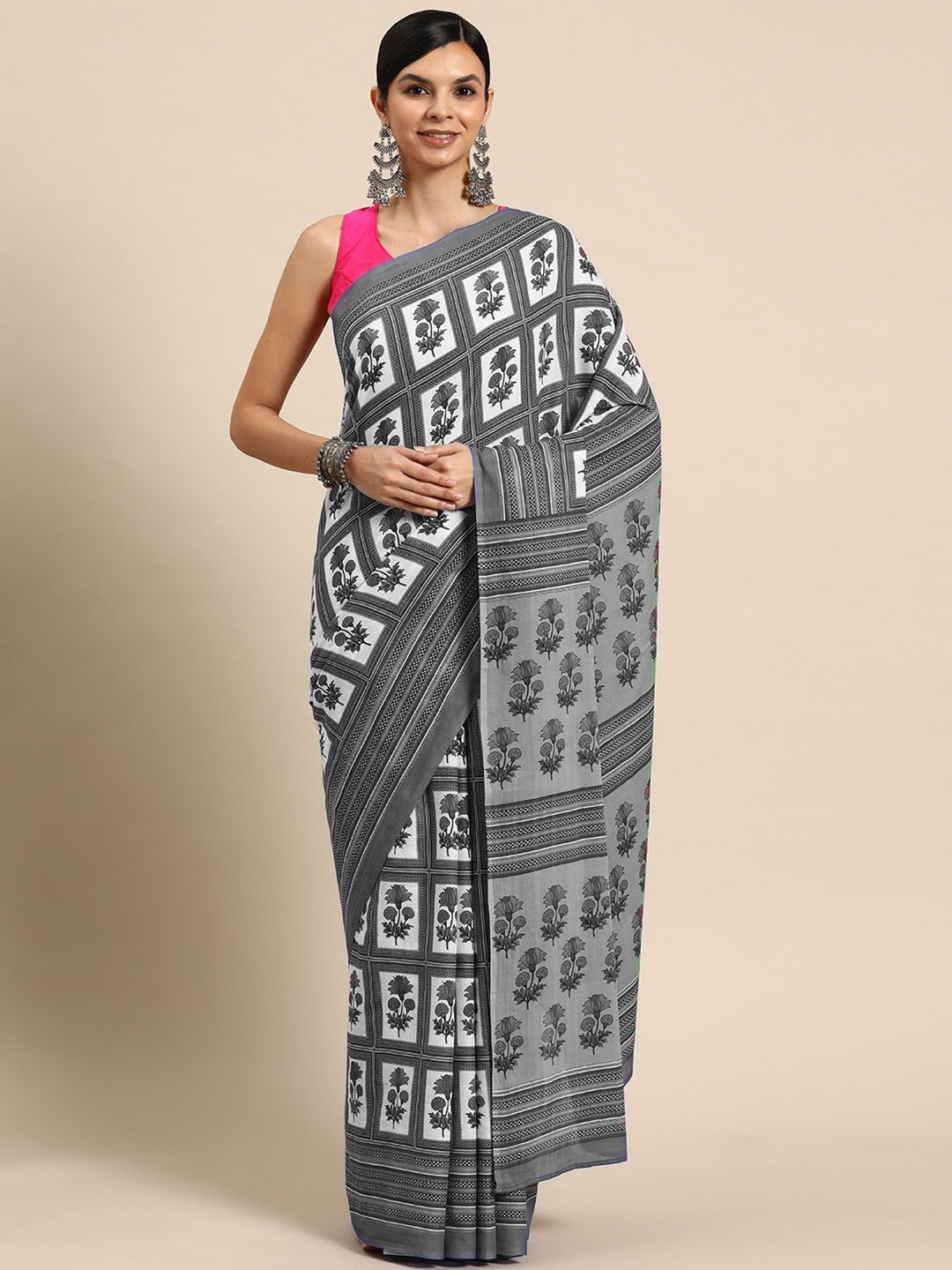 

BUTA BUTI Floral Pure Cotton Saree, Grey