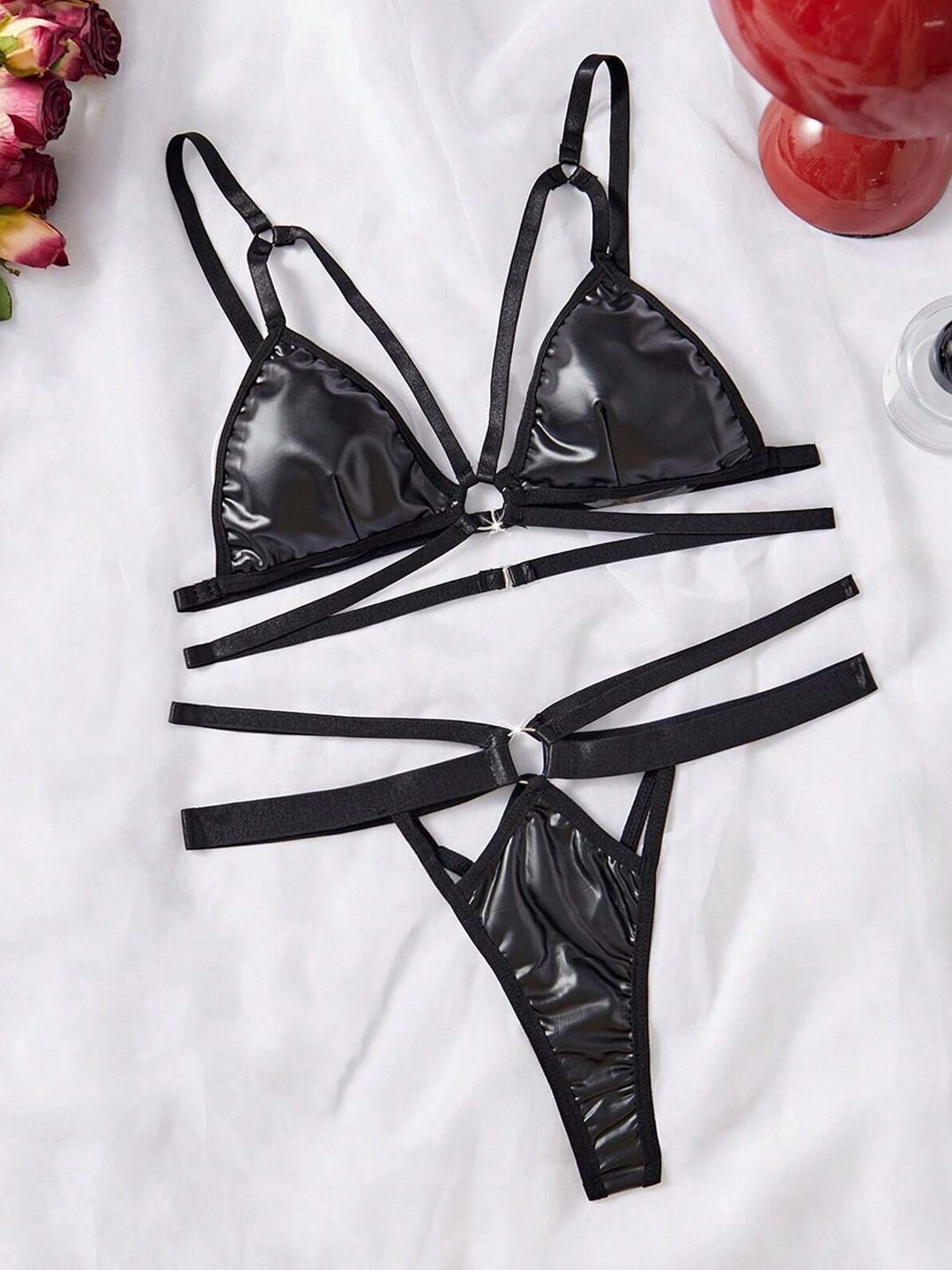 

KRENOZ Women Non Padded Lingerie Set, Black