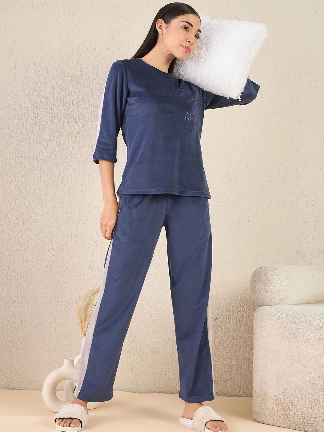 

Sweet Dreams Women Striped Night suit, Navy blue