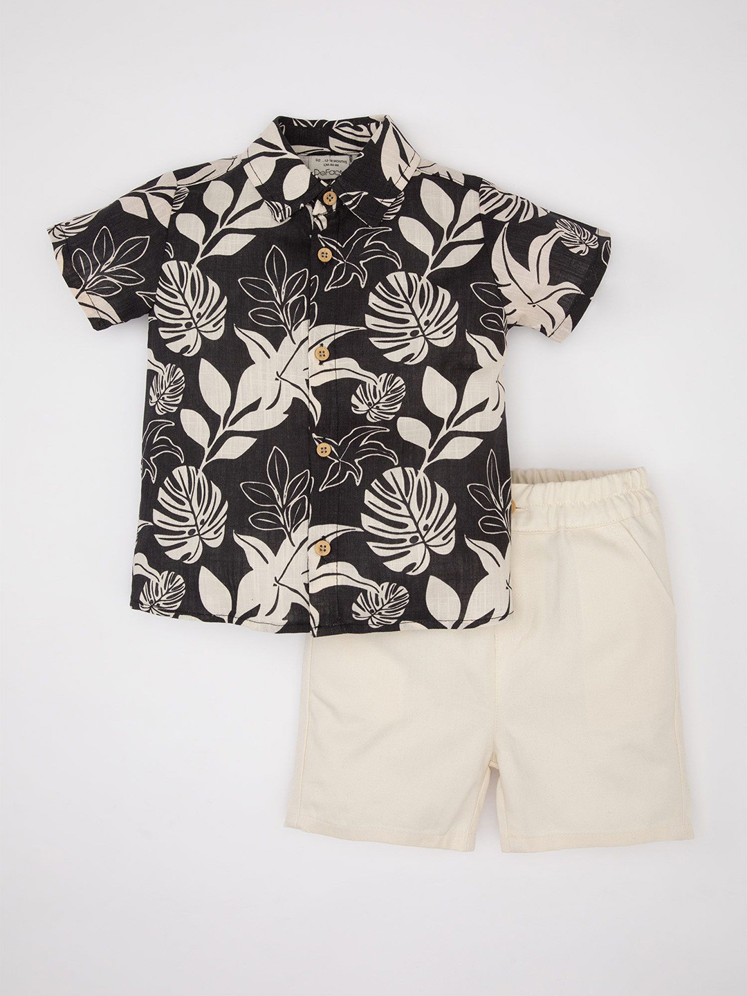 

DeFacto Boys Printed Pure Cotton Shirt with Shorts, Black