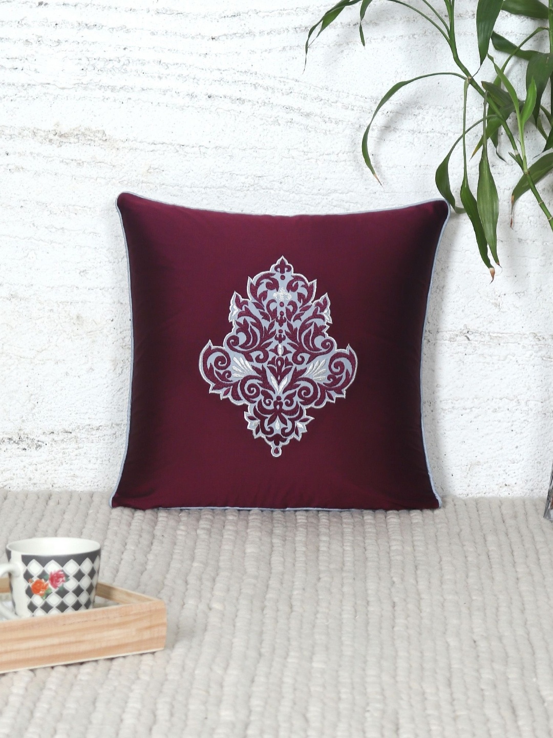 

ZEBA Maroon & Grey Ethnic Motifs Square Cushion Covers