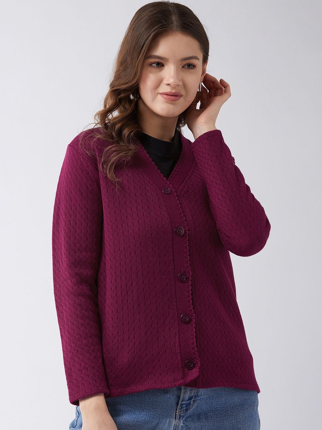 

PIVL Women Self Design Cardigan, Mauve