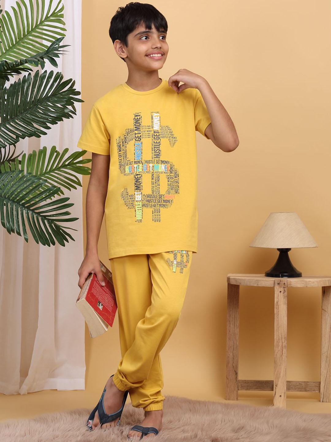 

Sweet Dreams Boys Printed Night suit, Mustard